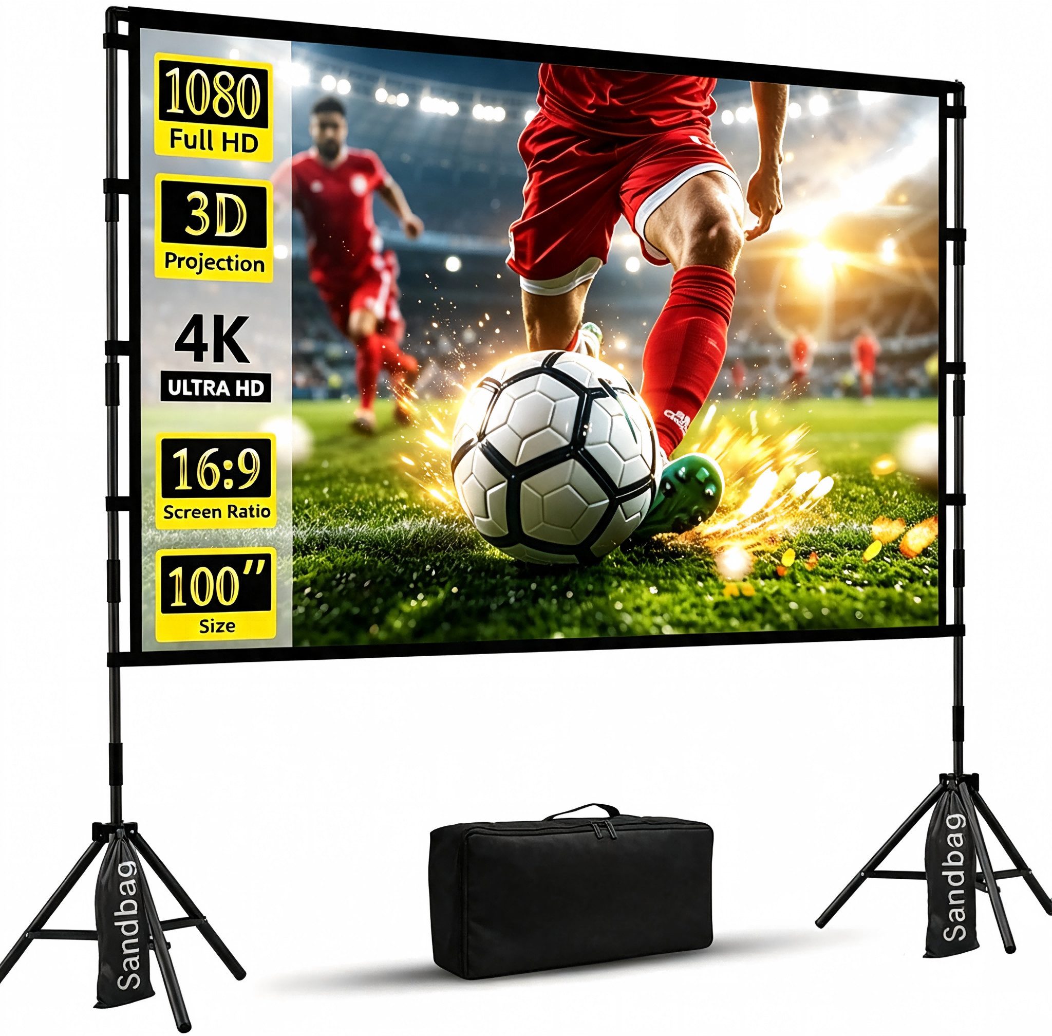 BlingBin Beamer Leinwand 100/120" 16:9 HD 4K/8K Projektionsleinwand mit Stativ Stativleinwand (160 Grad Betrachtungswinkel, Tragbare Doppelseitige Leinwand)