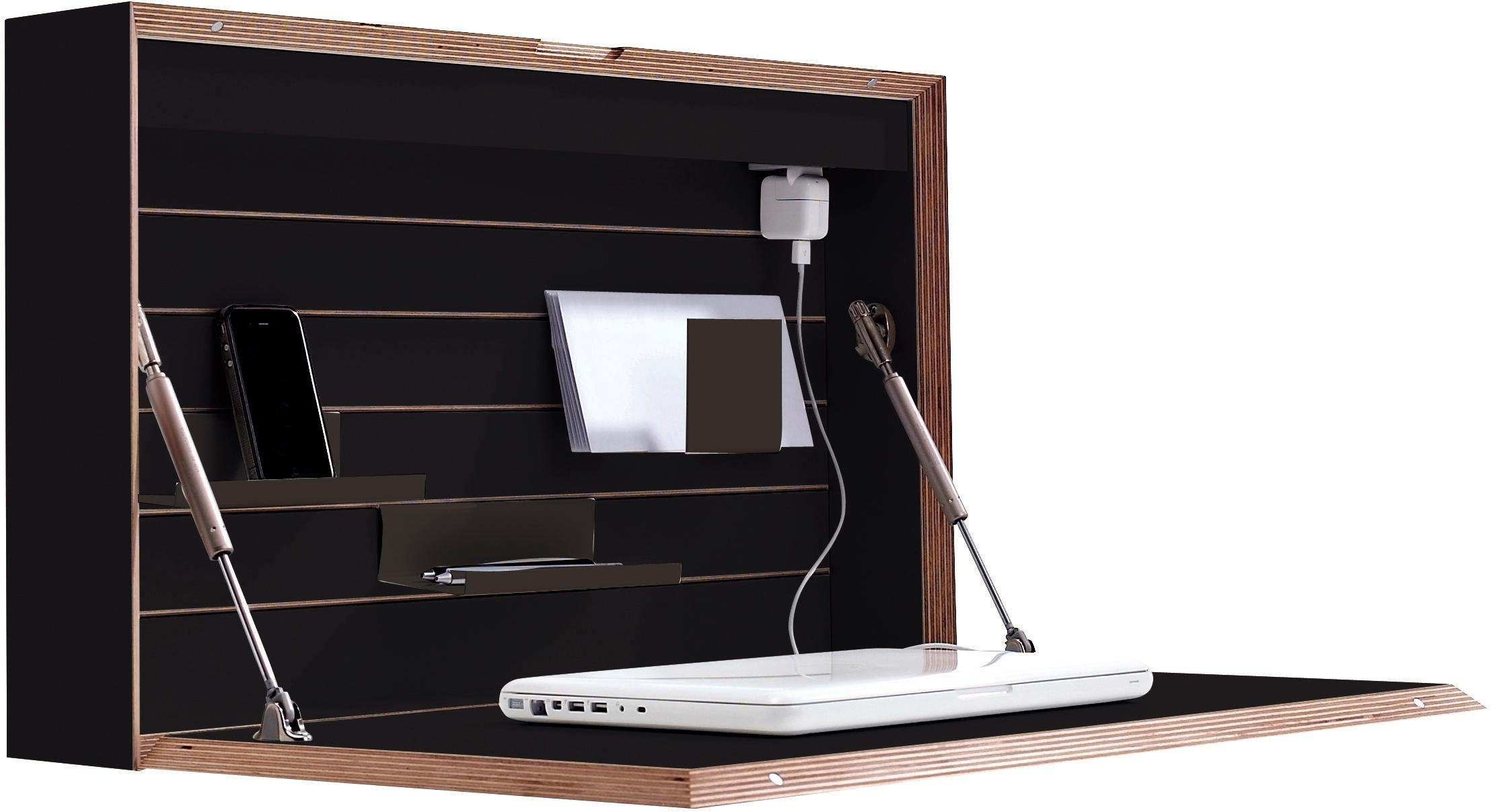 Birkenkante mit Müller FLATBOX, LIVING LED schwarz Wandsekretär mit wahlweise oder Beleuchtung An/Aus-Schalter SMALL Touch-Funktion