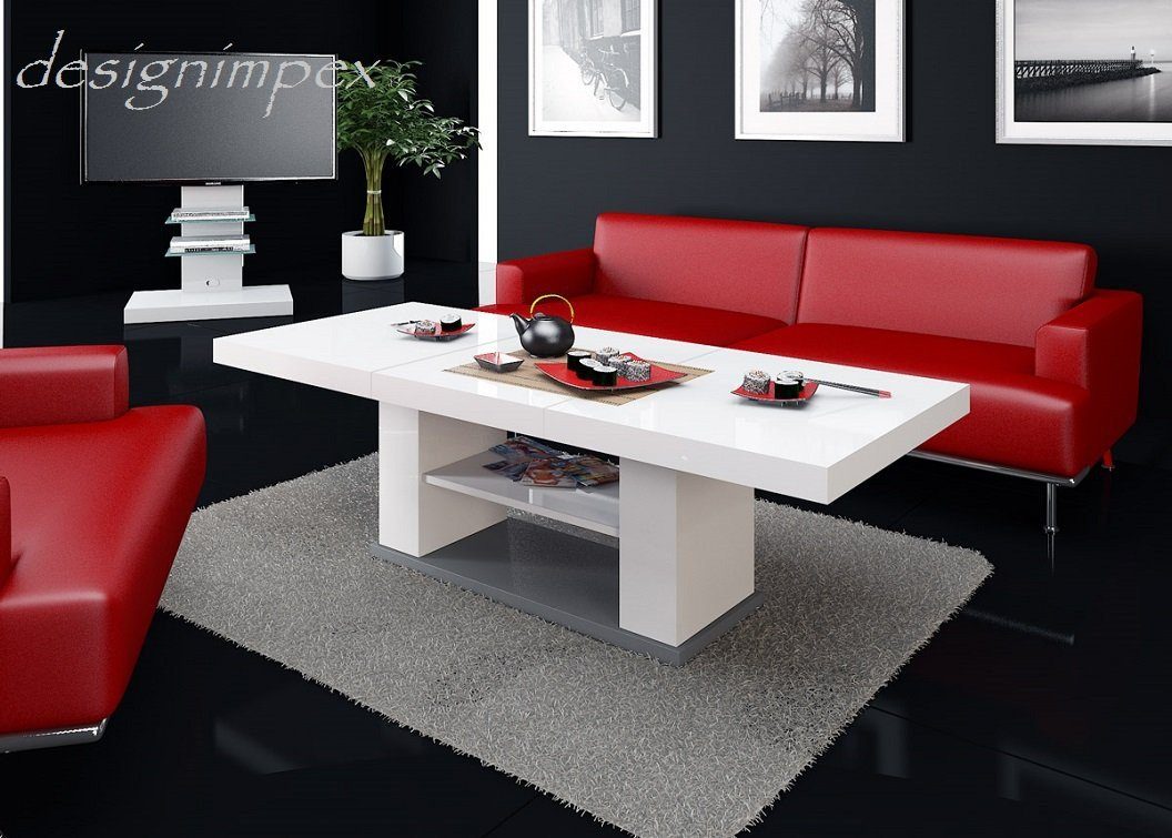 - Grau Weiß Tisch / Hochglanz ausziehbar designimpex Hochglanz Hochglanz höhenverstellbar Weiß Grau HN-777 Design Couchtisch