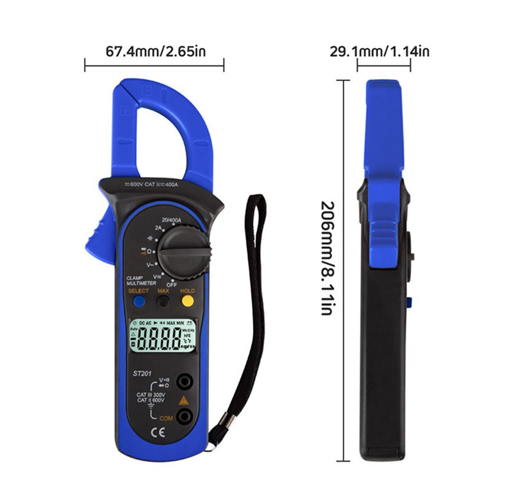 Atäsi Strommessgerät AC/DC, Blau 400A Spannung/Widerstand Counts Strommesszange Stromzange, für