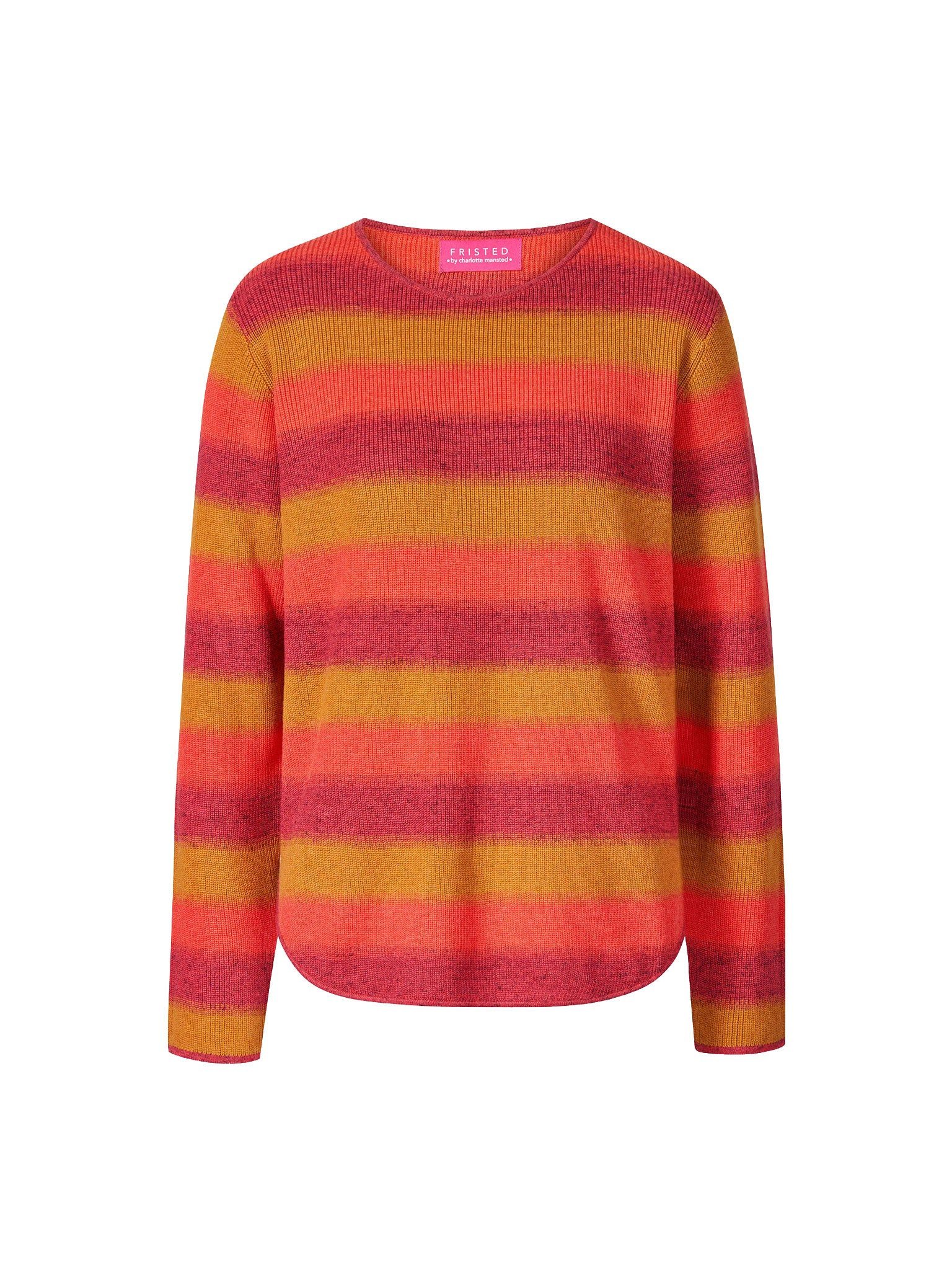 FRISTED Sweater Damen Rundhals Relaxed Fit Langarm Bio-Baumwolle Streifen Lockere Passform mit zurückversetzten Schultern und Melange-Strick – Bild 2 von 3