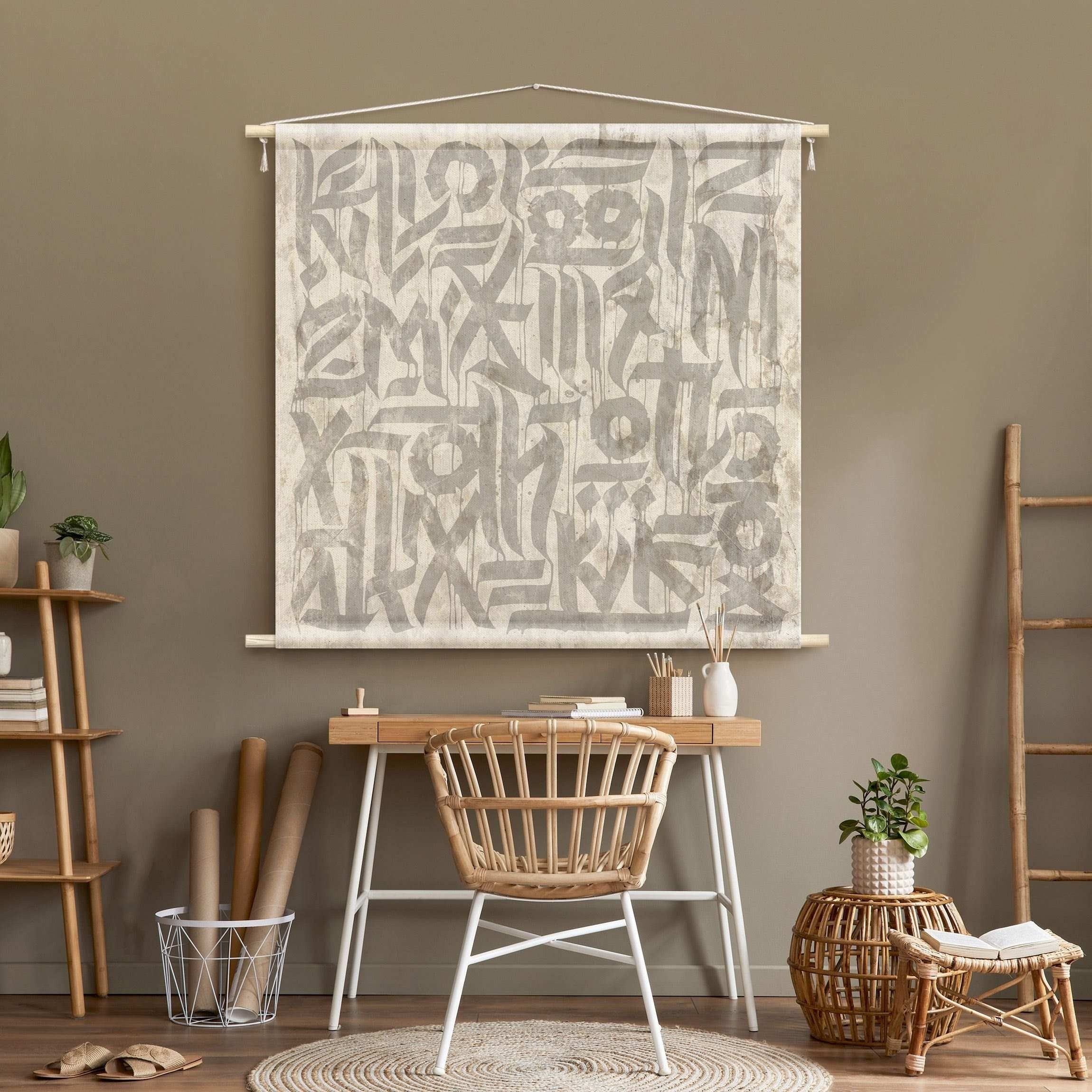 Bilderdepot24 Wandteppich modern Graffiti Shabby Sprüche Street Art grau, quadratisch, Höhe: 2.6 mm, großes Wandbild aus Natur-Baumwolle Wandbehang Stoffbild Tuch Wollseil