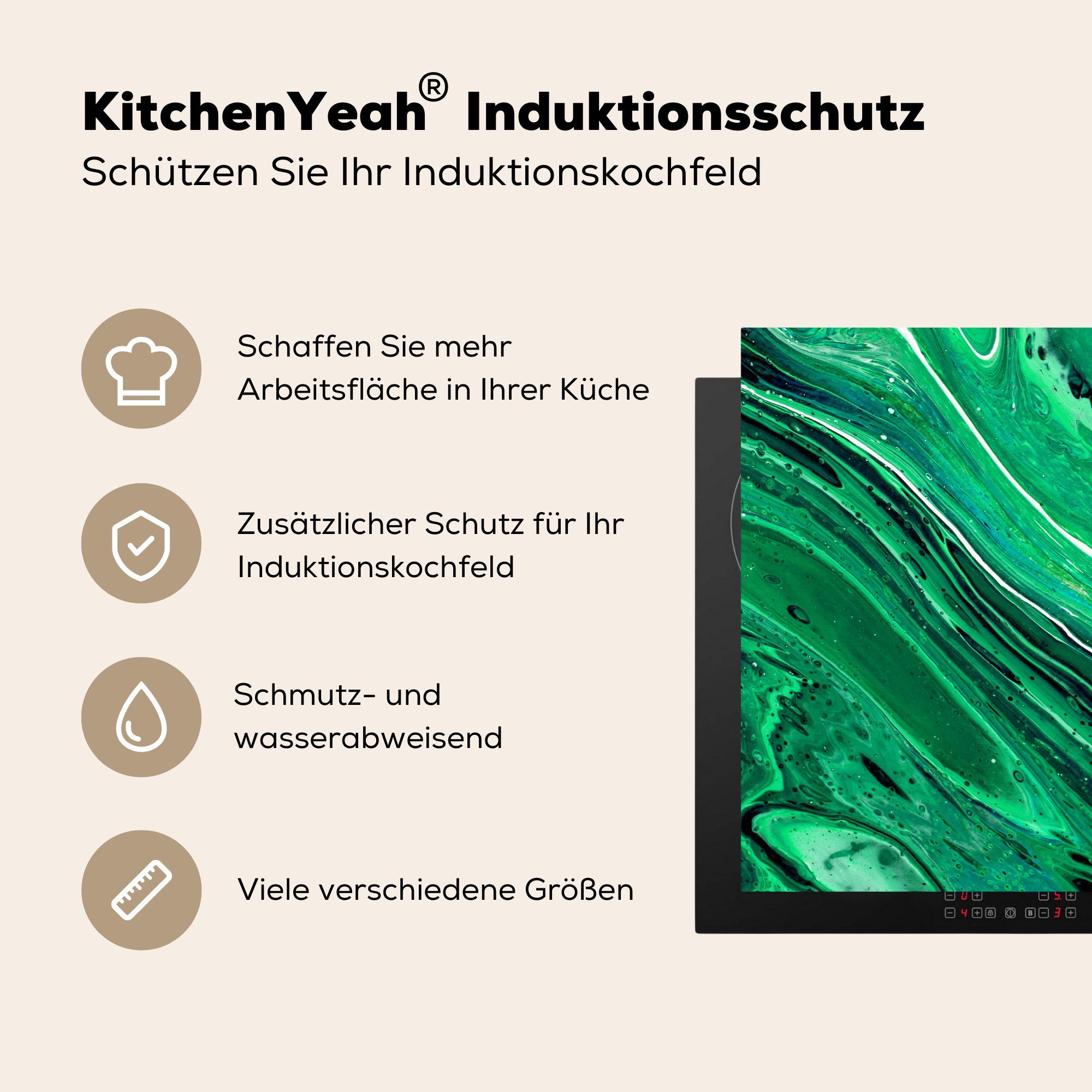 MuchoWow Herdblende-/Abdeckplatte Grün, Ölfarbe - - küche, Ceranfeldabdeckung Schutz cm, Marmor Induktionskochfeld für tlg), 81x52 Vinyl, (1 die