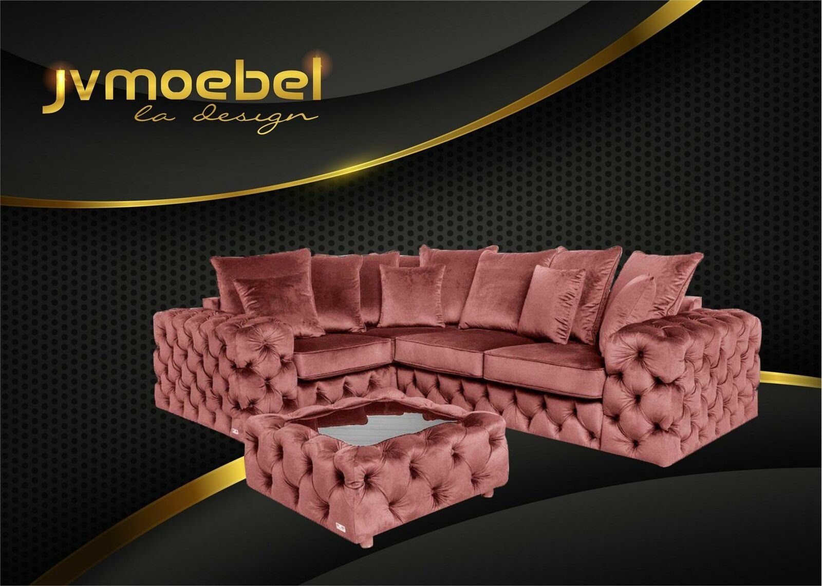JVmoebel Wohnzimmer-Set, Ecksofa Sofa Couch Polster Eckgarnitur L Form Couchtisch Textil Wohnlandschaft Rosa