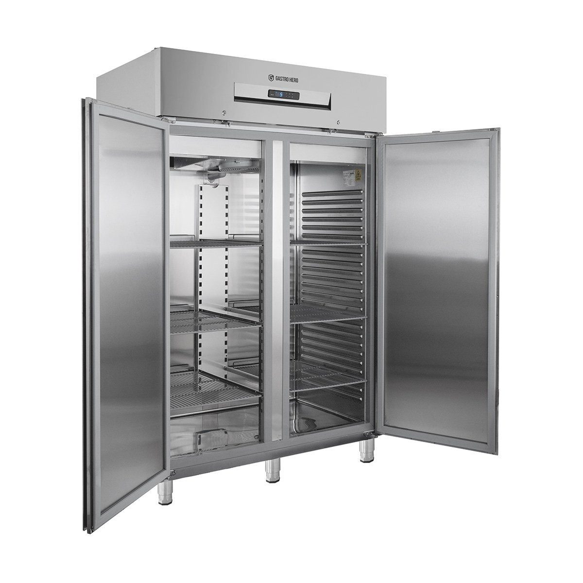 GastroHero Gefrierschrank Tiefkühlschrank 1168 Liter, Edelstahl, GN 2/1, 2 Türen, Gastronomie TKSN-PROFI1400, 202.5 cm hoch, 138 cm breit