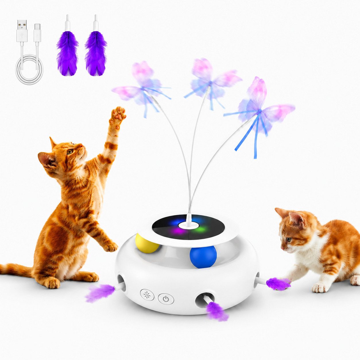 Toomoke Tier-Intelligenzspielzeug Elektrisches Katzenspielzeug 3-in-1 Interaktives Spielzeug für Katzen, Für den Innenbereich geeignet, abnehmbar,lebensmittelechtem ABS (7-tlg) Whack-A-Mole,Fluttering Butterfly,Kugelbahn-Spiel(inklusive Ball)