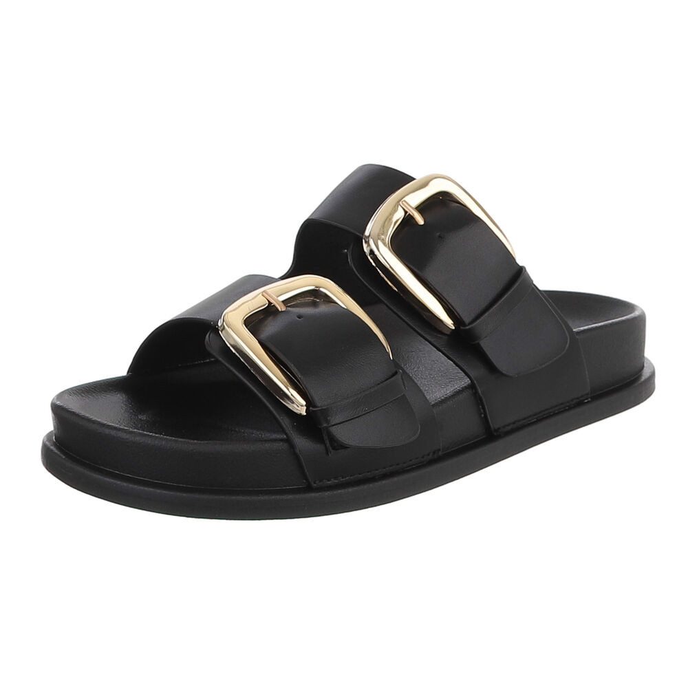 Damen Pantolette mit Schnallen und Fußbett Pantolette
