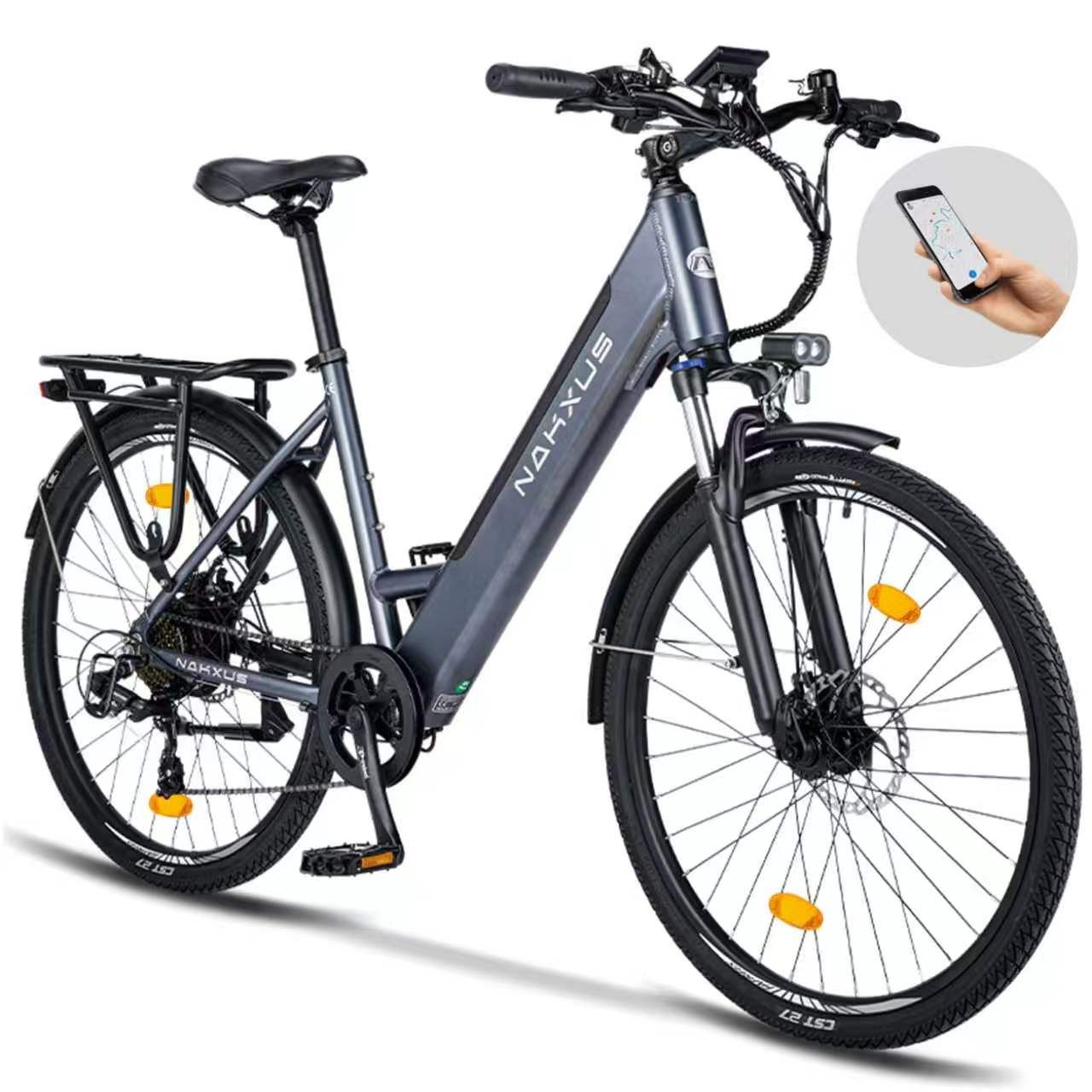 Vankel E-Bike Trekkingrad Citybike Trekkingrad 26 Zoll, 250W, 60–80 km Reichweite, 7 Gang Schimano Schaltwerk, Kettenschaltung, Heckmotor, 450 Wh, Shimano 7-Gang Kettenschaltung, 60 Nm Drehmoment, 36V 12.5Ah Akku
