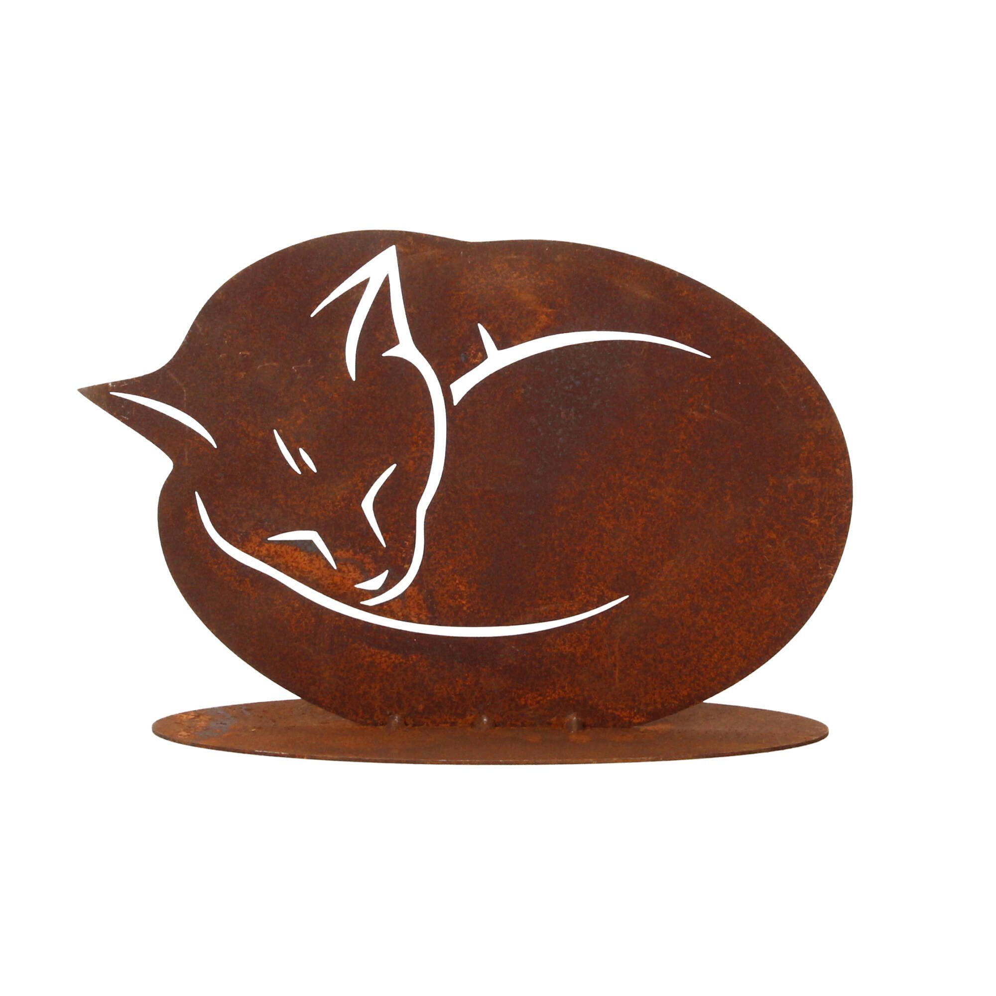Skulptur Katze auf Platte Edelrost cm 25x17