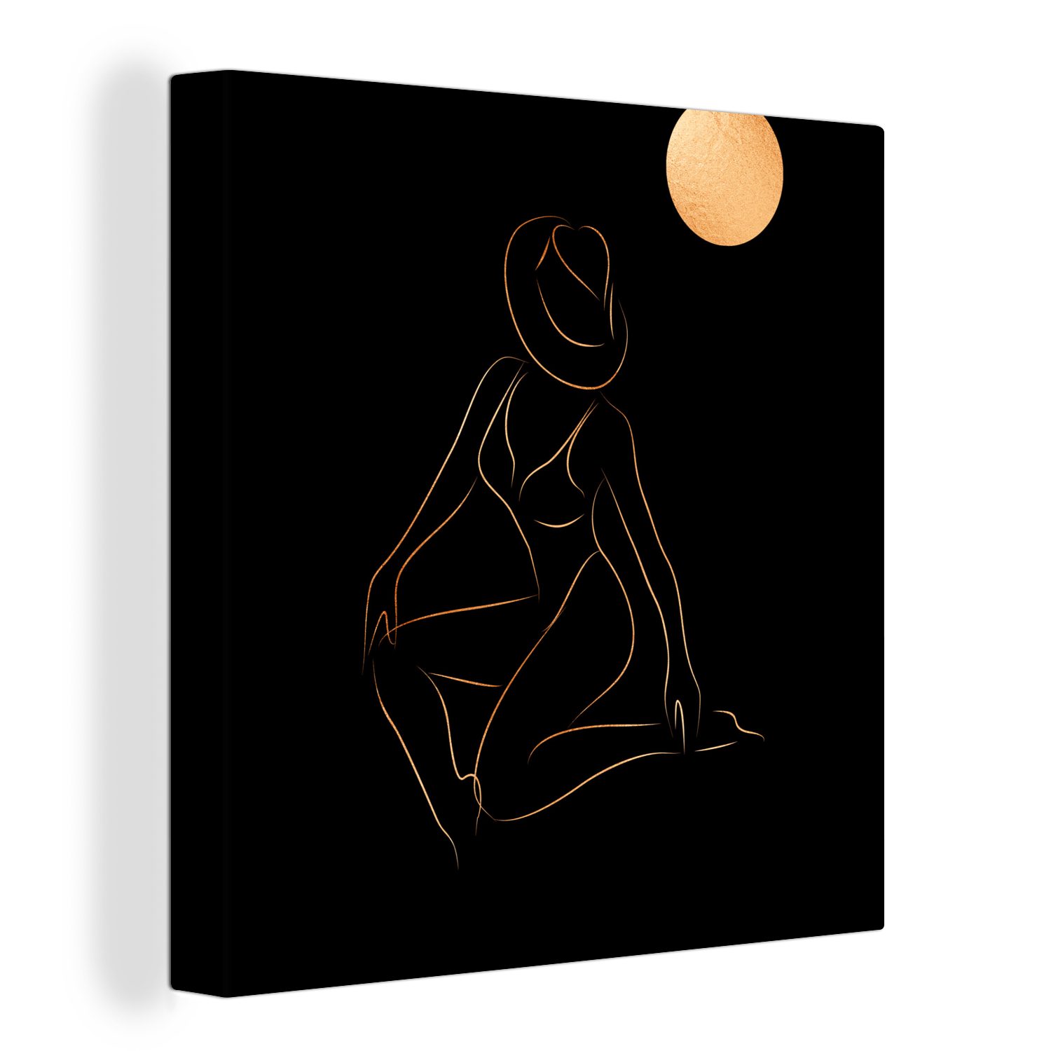 OneMillionCanvasses® Leinwandbild Frau - Mond - Gold - Schwarz, (1 St), Leinwand Bilder für Wohnzimmer Schlafzimmer