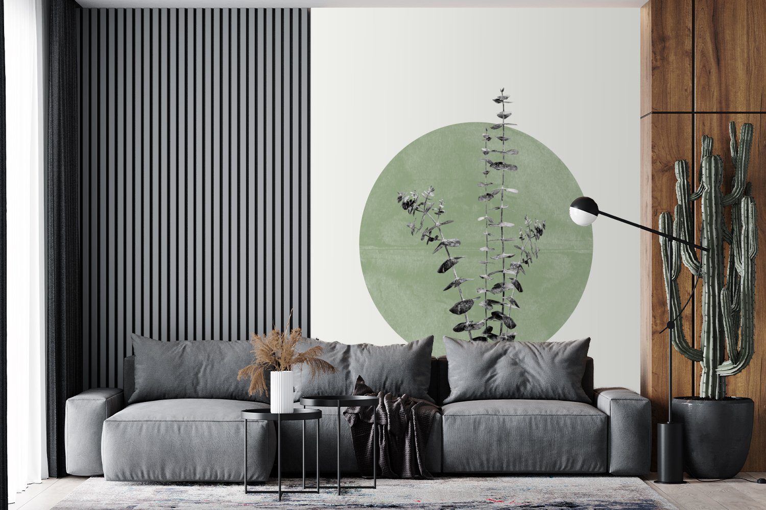 (4 Montagefertig - - Abstrakt, MuchoWow Matt, bedruckt, Pflanzen für Natur Grün Tapete Wandtapete Vinyl Fototapete St), - Wohnzimmer,