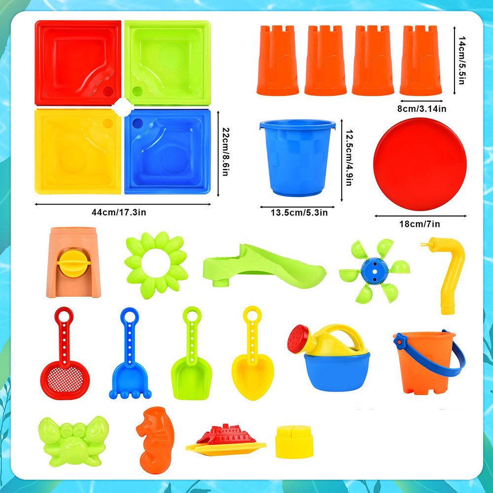 Bwecuy Sandform-Set 4 IN 1 Kinder Sand- und Wasserspieltisch, Outdoor-Aktivitätsspielzeug, (10-tlg), Sandkastentisch für Outdoor-Aktivitäten im Sommer für kinder