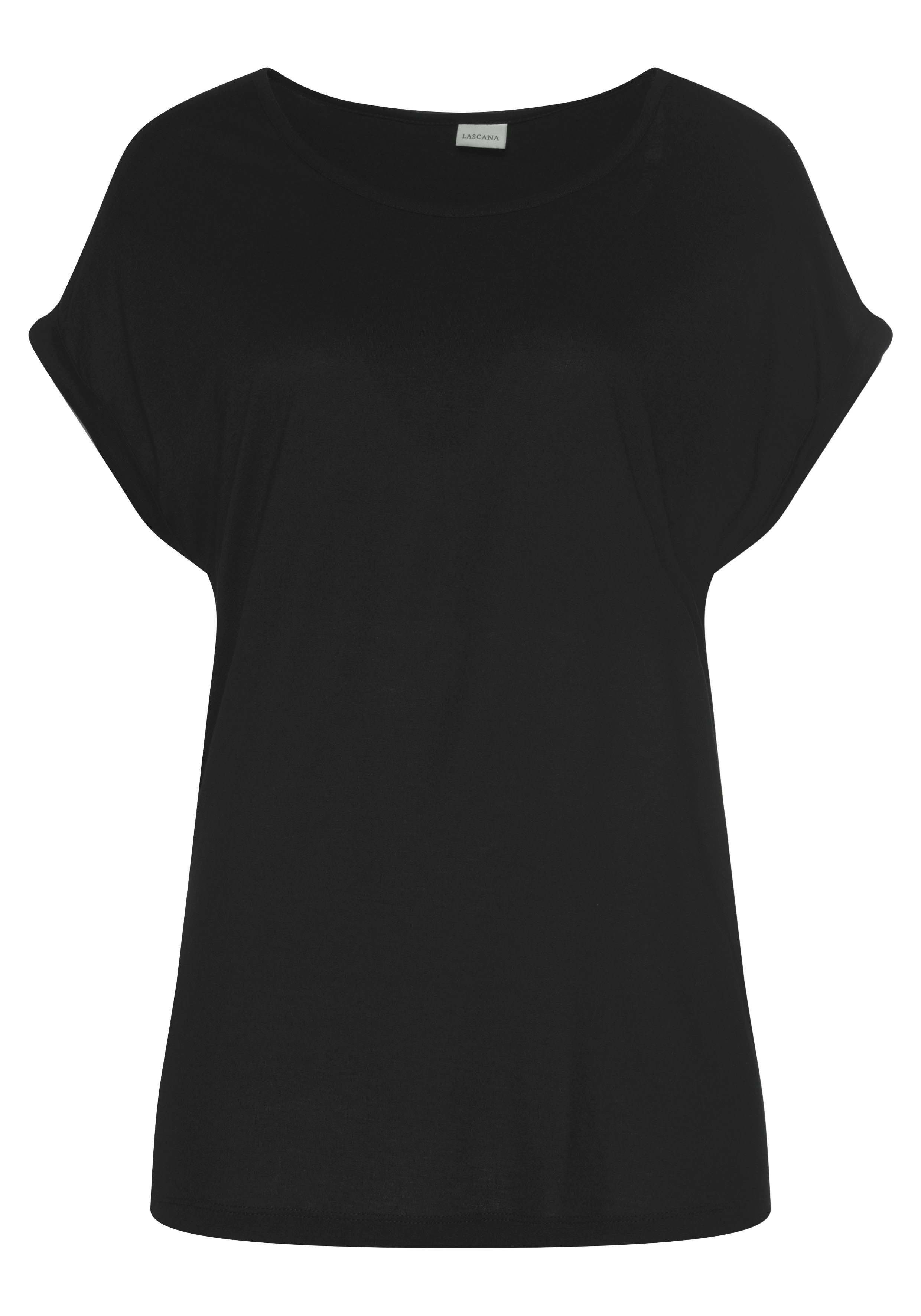 LASCANA Kurzarmshirt mit Rundhalsausschnitt, Jerseyware, Ärmelaufschlag, Basic