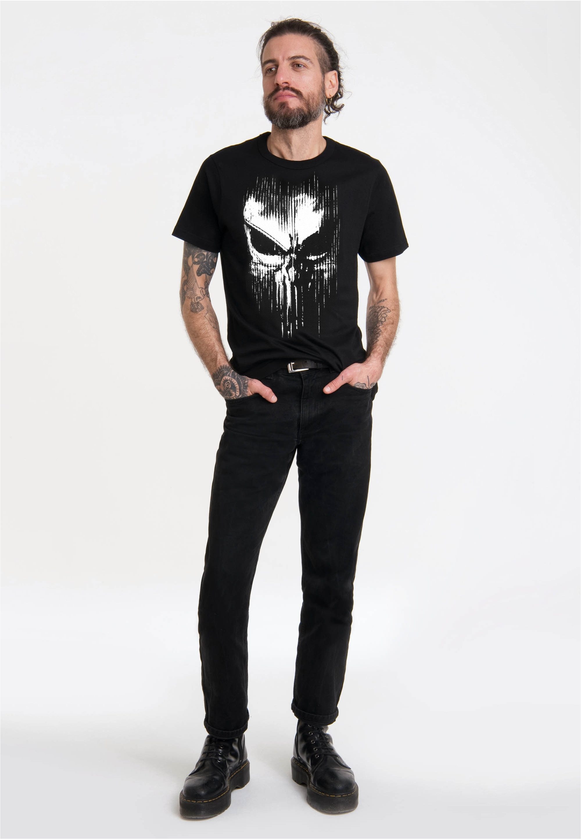 LOGOSHIRT T-Shirt Marvel - Punisher Striped Skull mit coolem Print günstig online kaufen