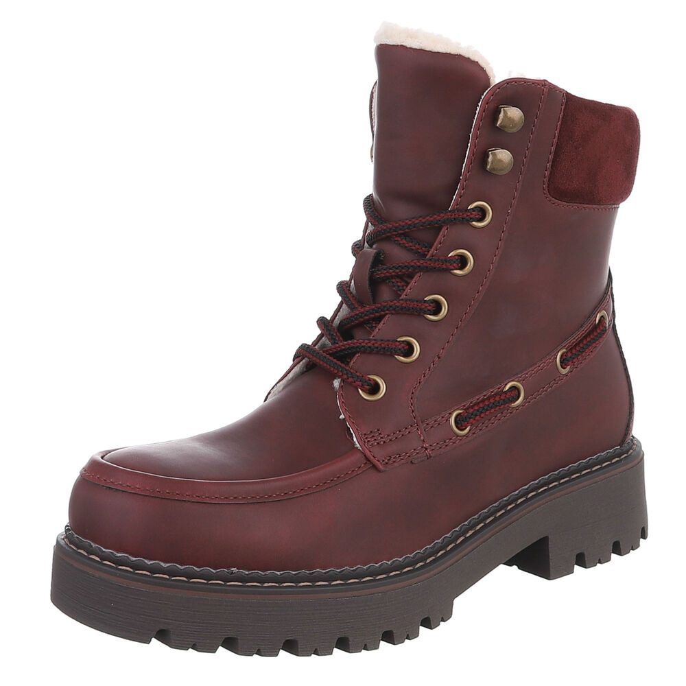 Ital-Design Damen Schnürstiefel mit Profilsohle und Reißverschluss Snowboots (92299791) Blockabsatz Plateaustiefeletten in Bordeaux