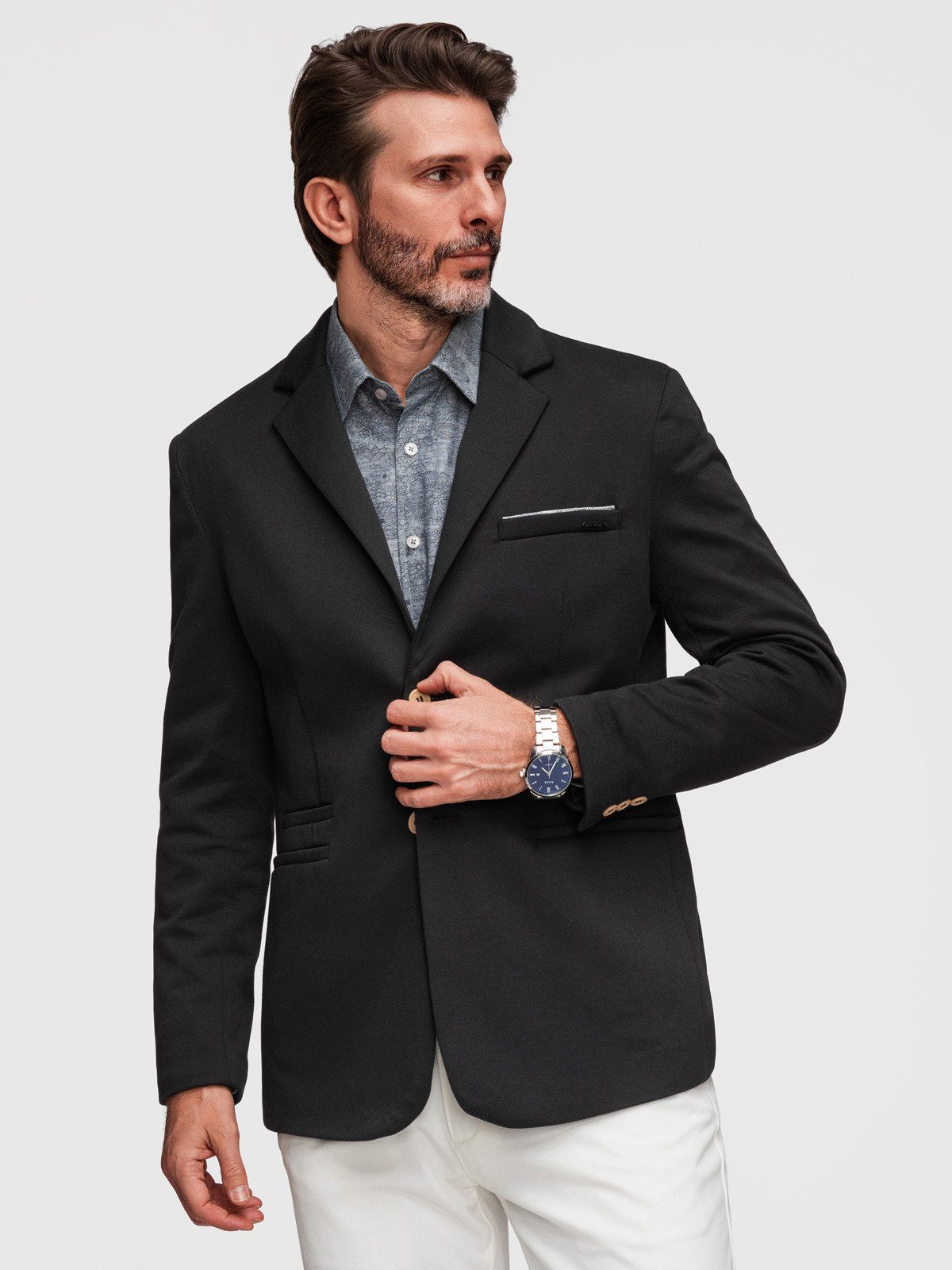 Anzugsakko Herren Blazer Slim Fit Business Casual Schwarz L