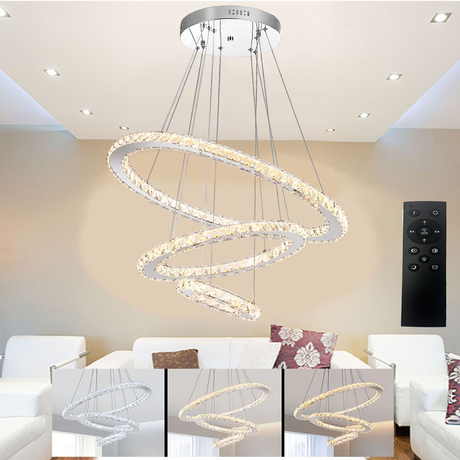 oyajia Deckenleuchte LED Kristall Deckenlampe Dimmbare, Moderne Pendelleuchte Oval Design, LED fest integriert, Warmweiß, Naturweiß, Kaltweiß, Höhenverstellbar Kronleuchter Lampe,für Wohnzimmer Schlafzimmer Hotel