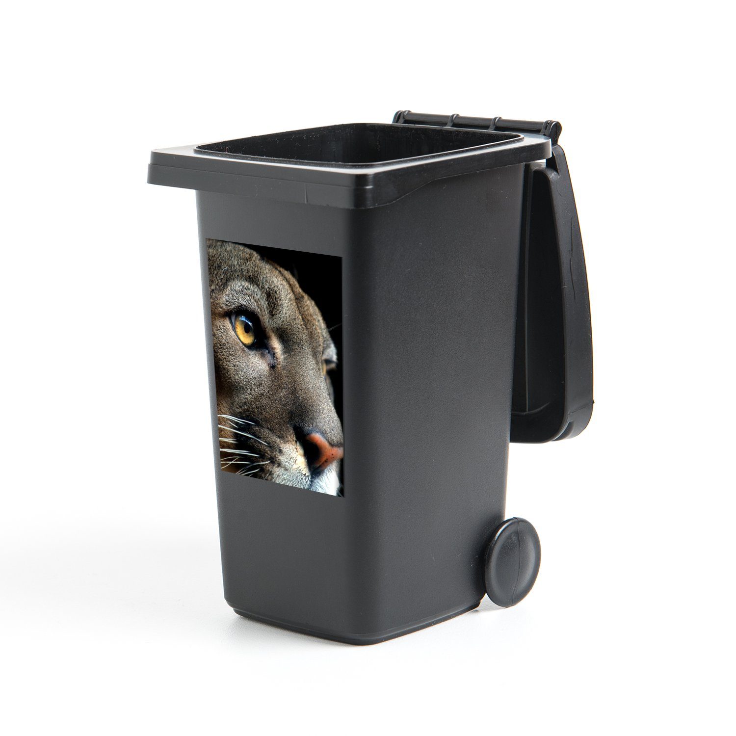 MuchoWow Wandsticker Cougar - Augen - Schwarz (1 St), Mülleimer-aufkleber, Mülltonne, Sticker, Container, Abfalbehälter