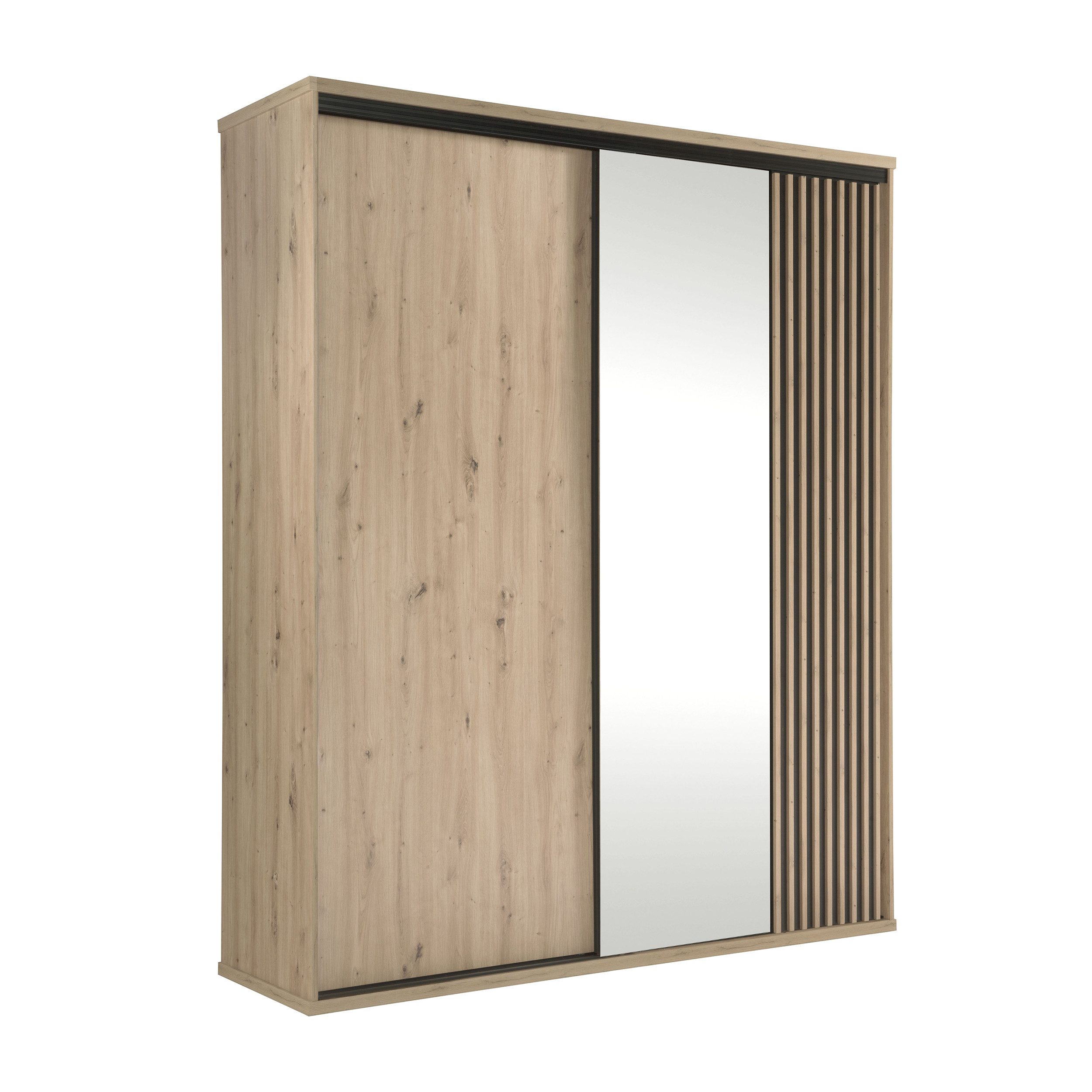 Beautysofa Schiebetürenschrank CAYA C‑14 180cm mit große Spiegel-Tür Lamellen-Design, Soft-Close