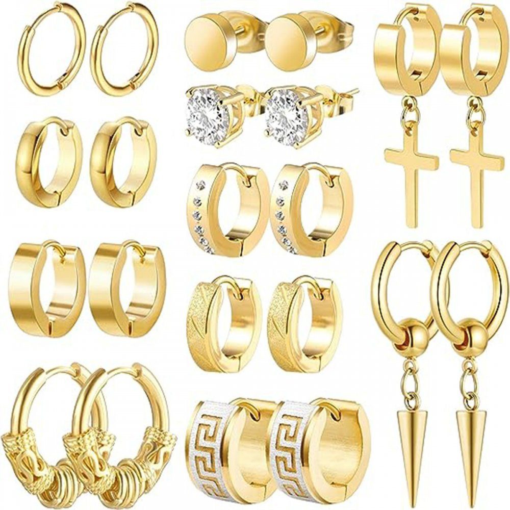 Invanter Ohrhänger-Set Ohrringe Herren Paar Ohrringe 11 Edelstahl Damen (1-tlg) Männer Gold für