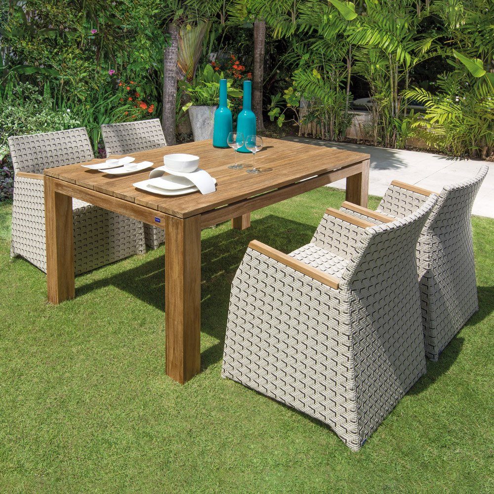 Garland Gartensessel Verona, Loungesessel Outdoor Poly Rattan Teak Holz Gartenstuhl mit Armlehne