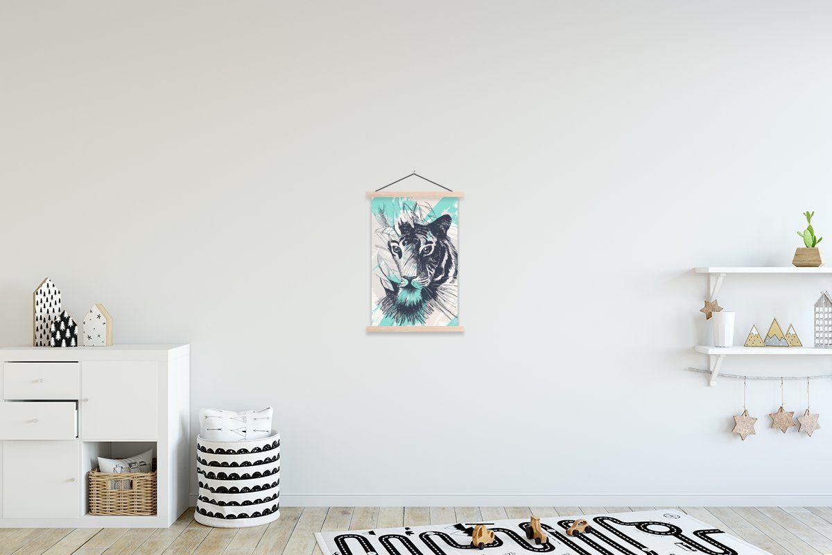 St), Wohnzimmer, Weiß, - - MuchoWow Magnetisch Textilposter Poster Abstrakt Bilderleiste, für (1 Posterleiste, Tiger
