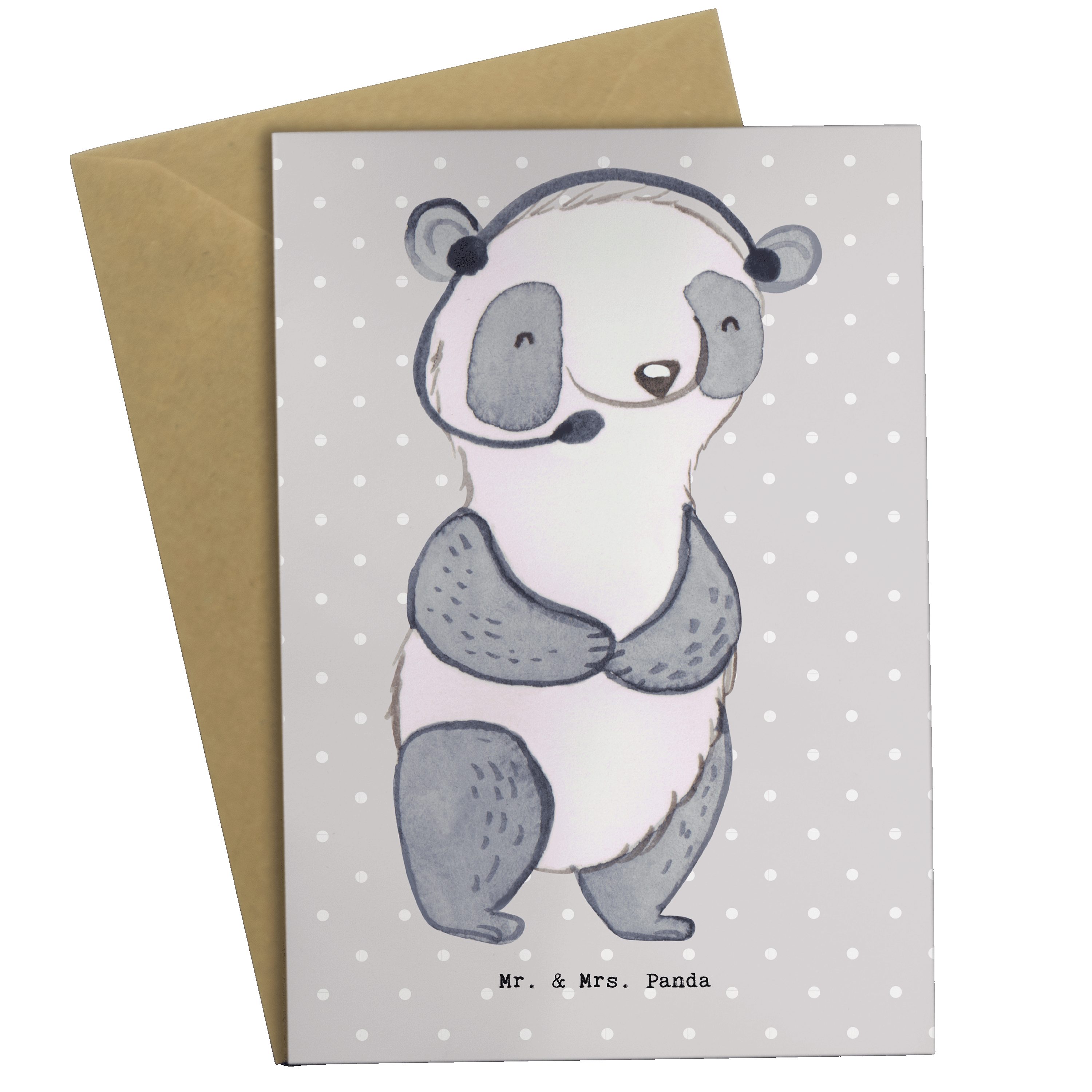 Mr. & Mrs. Panda Grußkarte Kundendienstmitarbeiter Herz - Grau Pastell - Geschenk, Einladungskar, Matte Innenseite