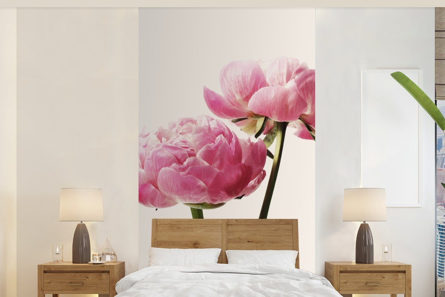 MuchoWow Fototapete Blumen - Blüte - Rosa, Matt, bedruckt, (2 St), Vliestapete für Wohnzimmer Schlafzimmer Küche, Fototapete