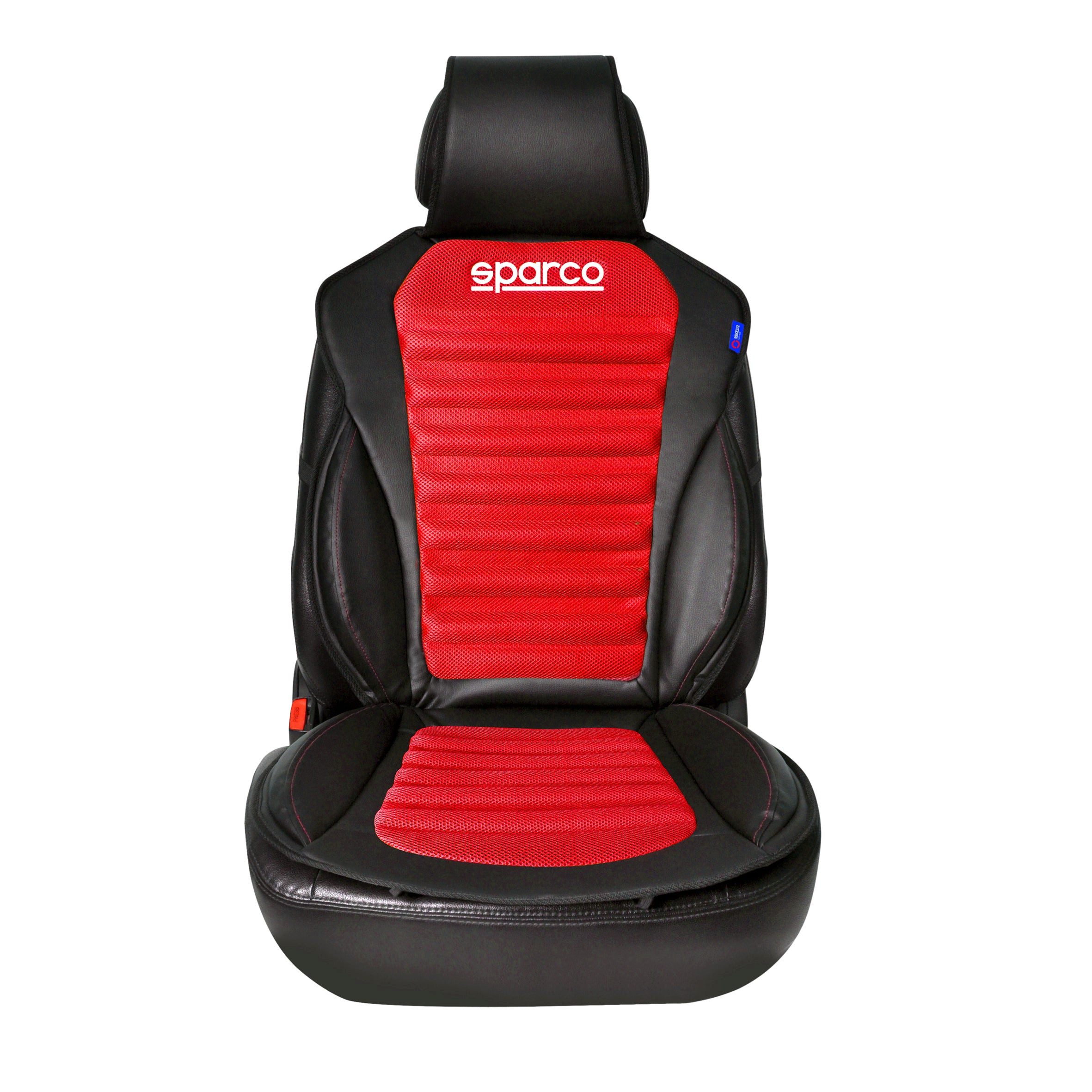 OMAC Autositzbezug SPARCO Sitzkissen Sitzauflage Universell Auto Sitzschutz Schwarz Rot, Atmungsaktiv, sportliches Aussehen, ergonomisch