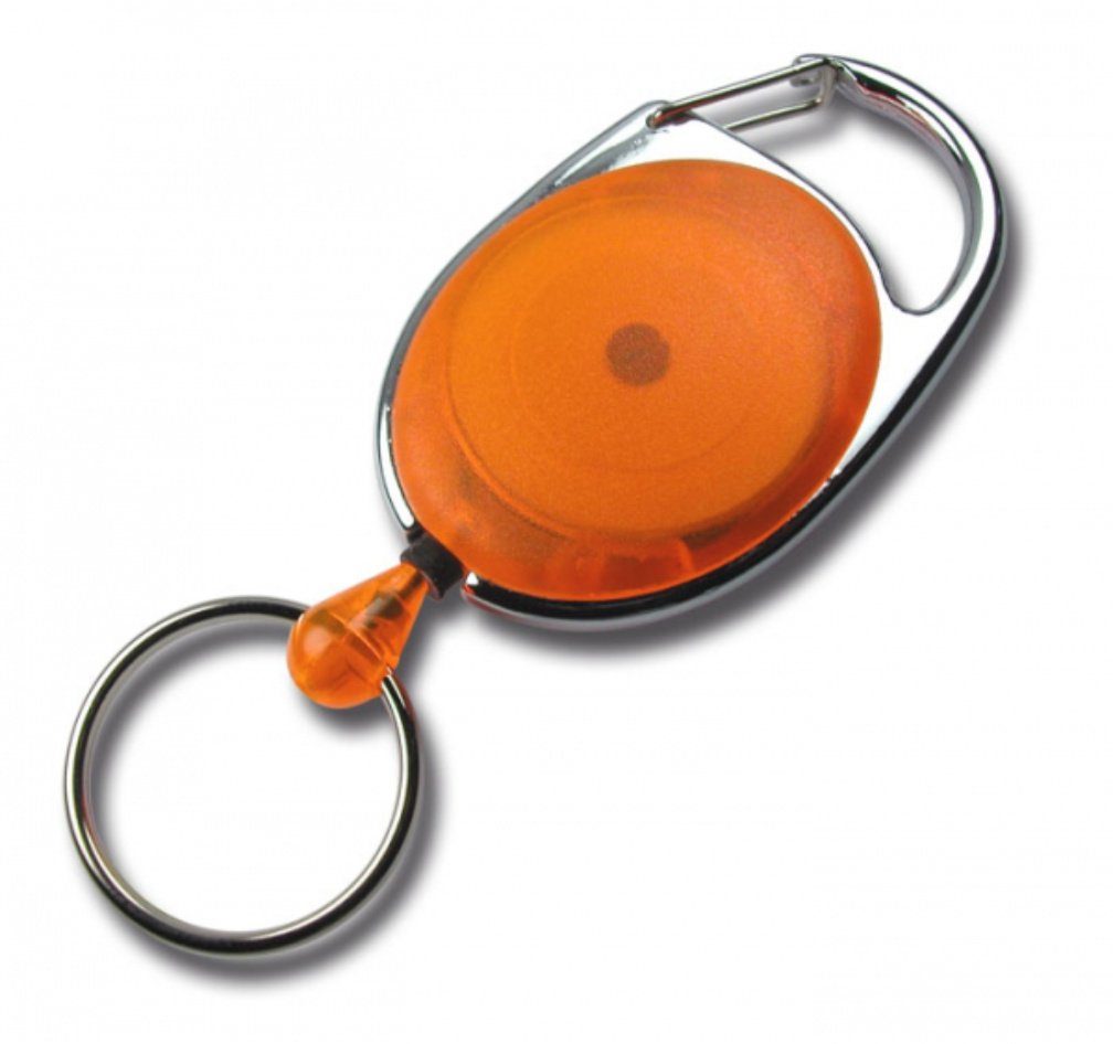 Kranholdt Schlüsselanhänger Jojo / Ausweishalter / Ausweisclip ovale Form (100-tlg), Metallumrandung, Schlüsselring Transparent Orange