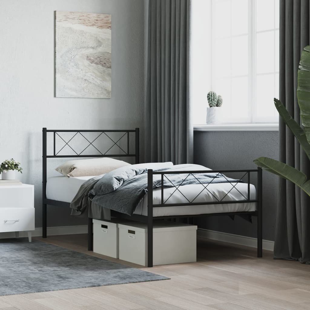 Bettgestell Klassisches Metallbett Schwarz 196 x 79,5 x 90 cm