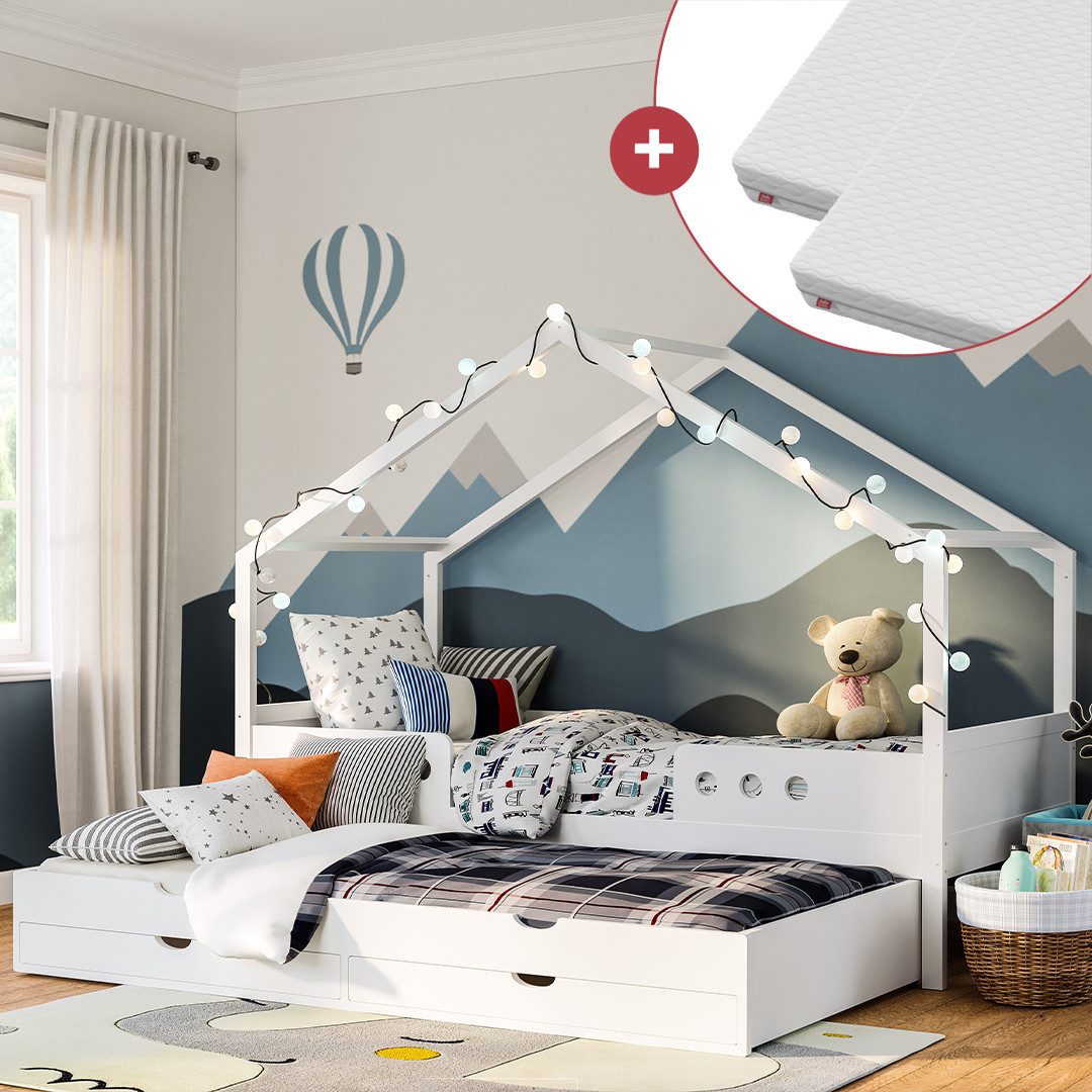 Bellabino Hausbett Bela (Kinderbett 90x200 cm, Gästebett 90x190 cm, 2 Schub günstig online kaufen