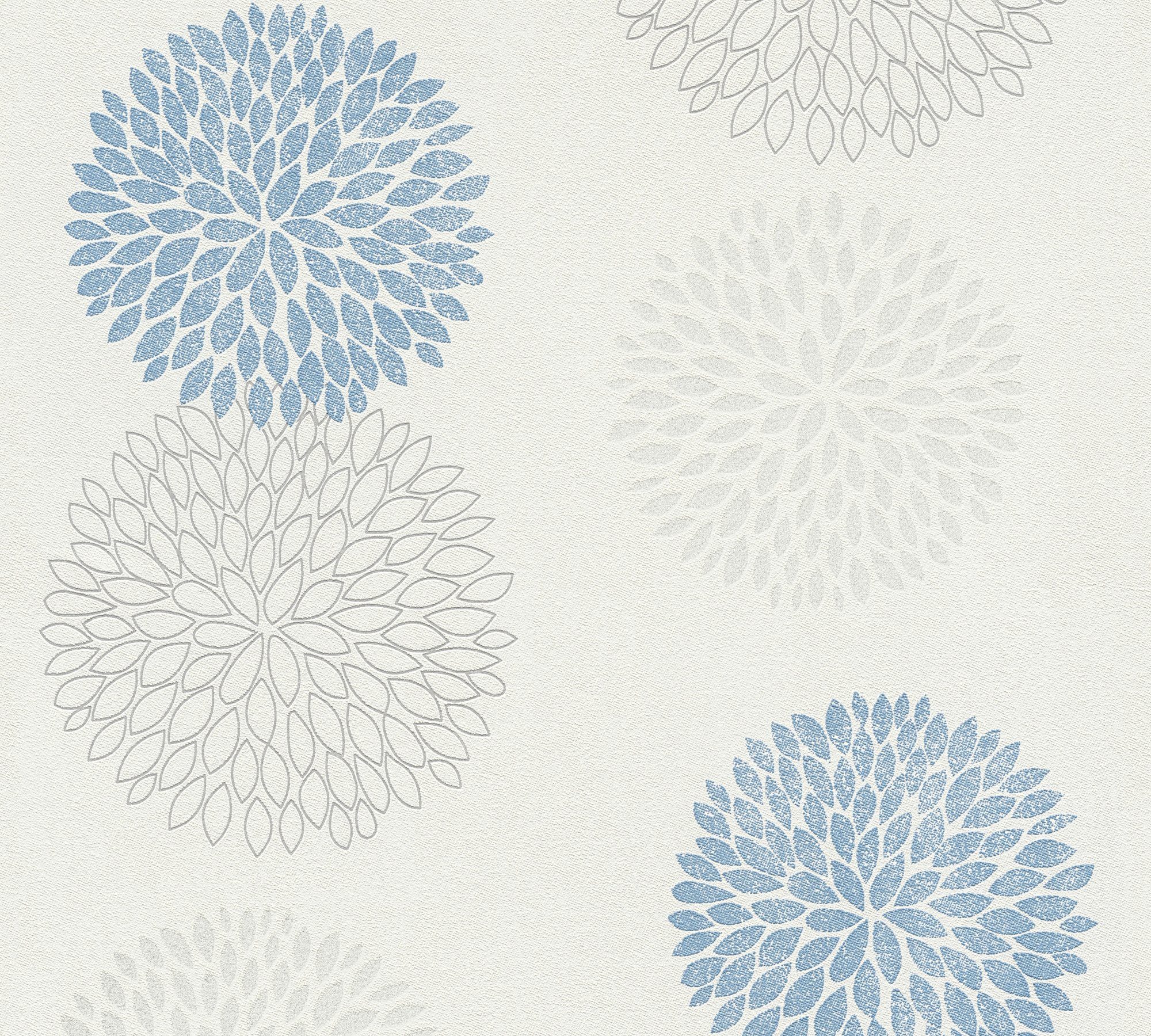 A.S. Création Vliestapete Blooming mit grafischen Blumen floral, strukturiert, floral, Tapete Blumen grau/blau