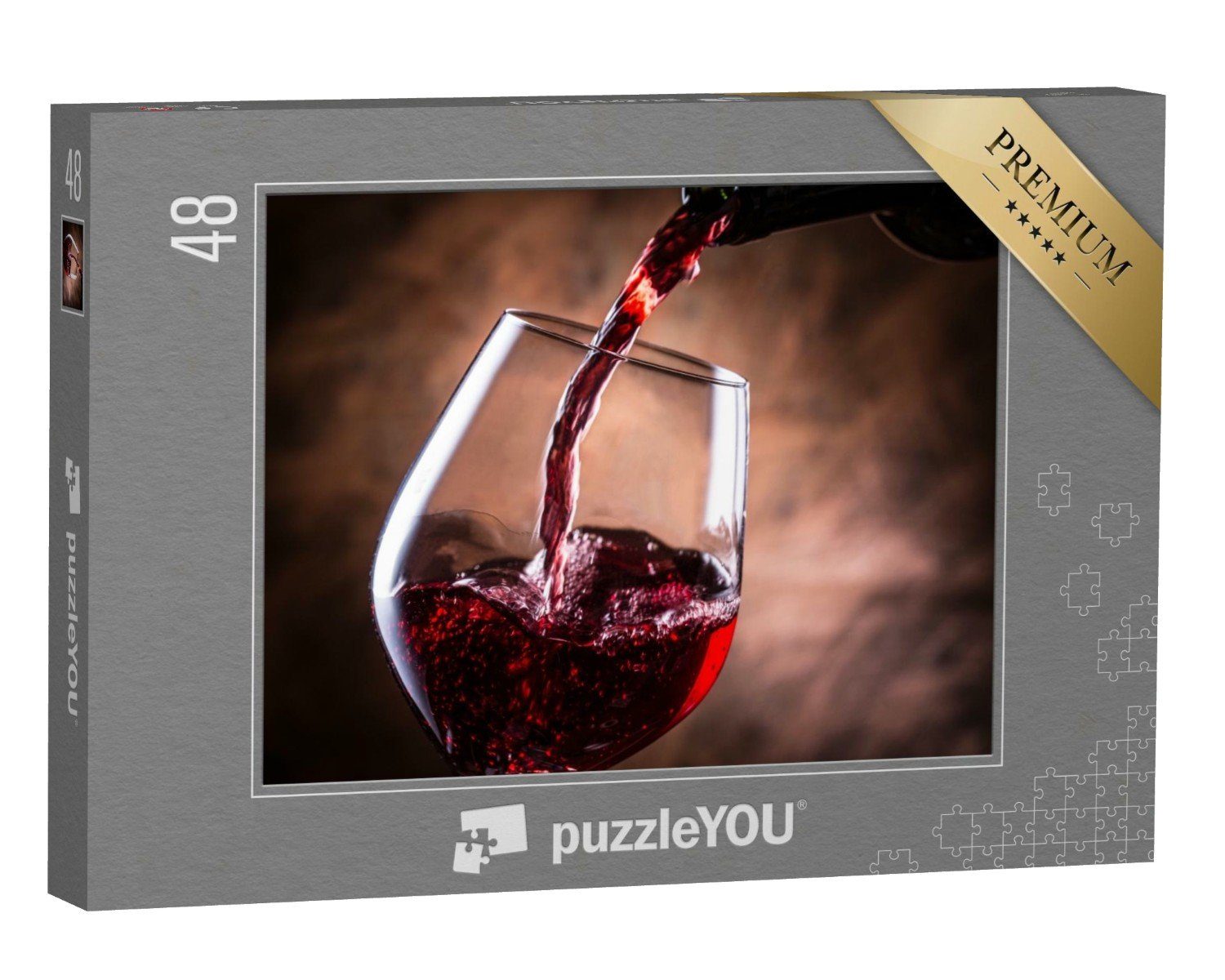 puzzleYOU Puzzle Rotwein wird in ein Glas eingeschenkt, 48 Puzzleteile, puzzleYOU-Kollektionen Wein