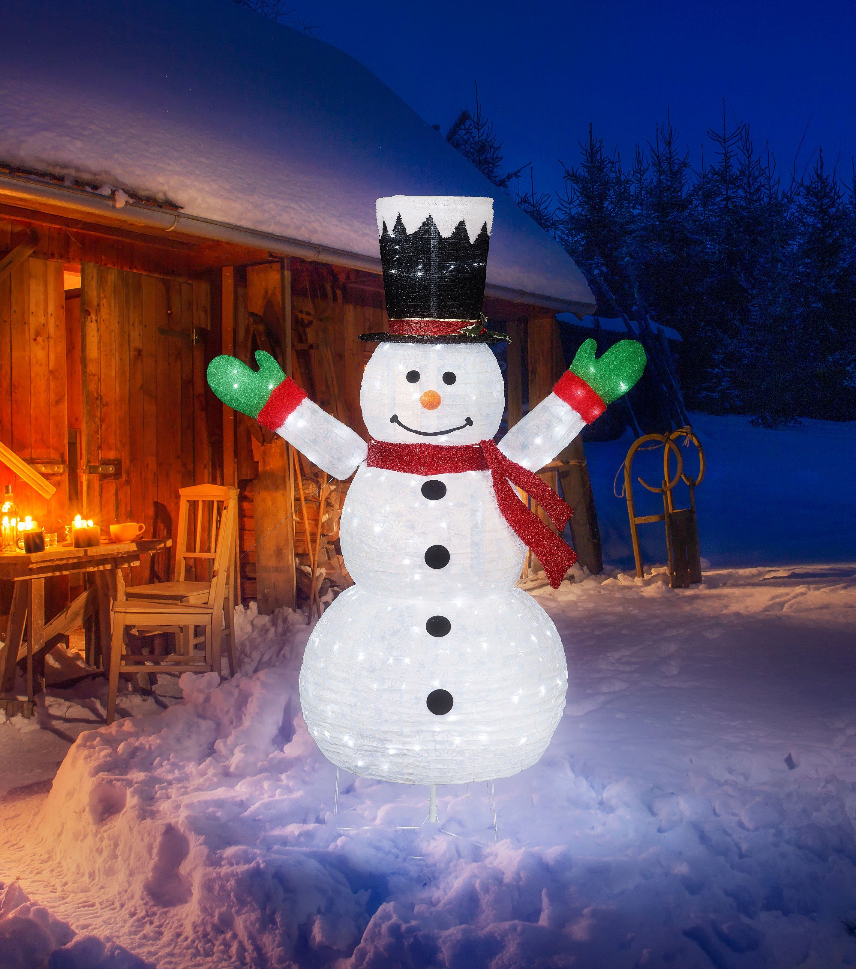 IC Winterworld LED Dekofigur Weihnachtsdeko aussen, LED fest integriert,  Kaltweiß, Schneemann, Höhe ca. 180 cm | Leuchtfiguren