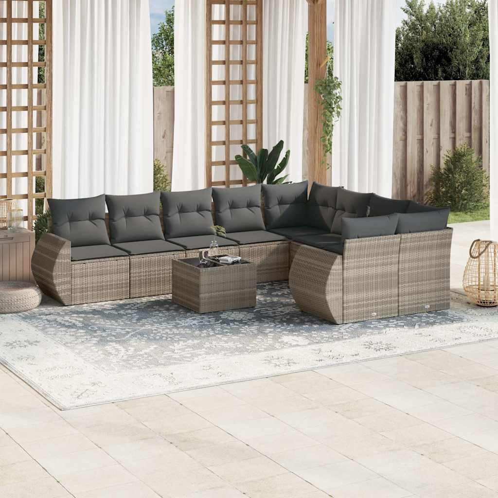vidaXL Sofaelement 10-tlg. Garten-Sofagarnitur mit Kissen Hellgrau Poly Rattan (1 St)