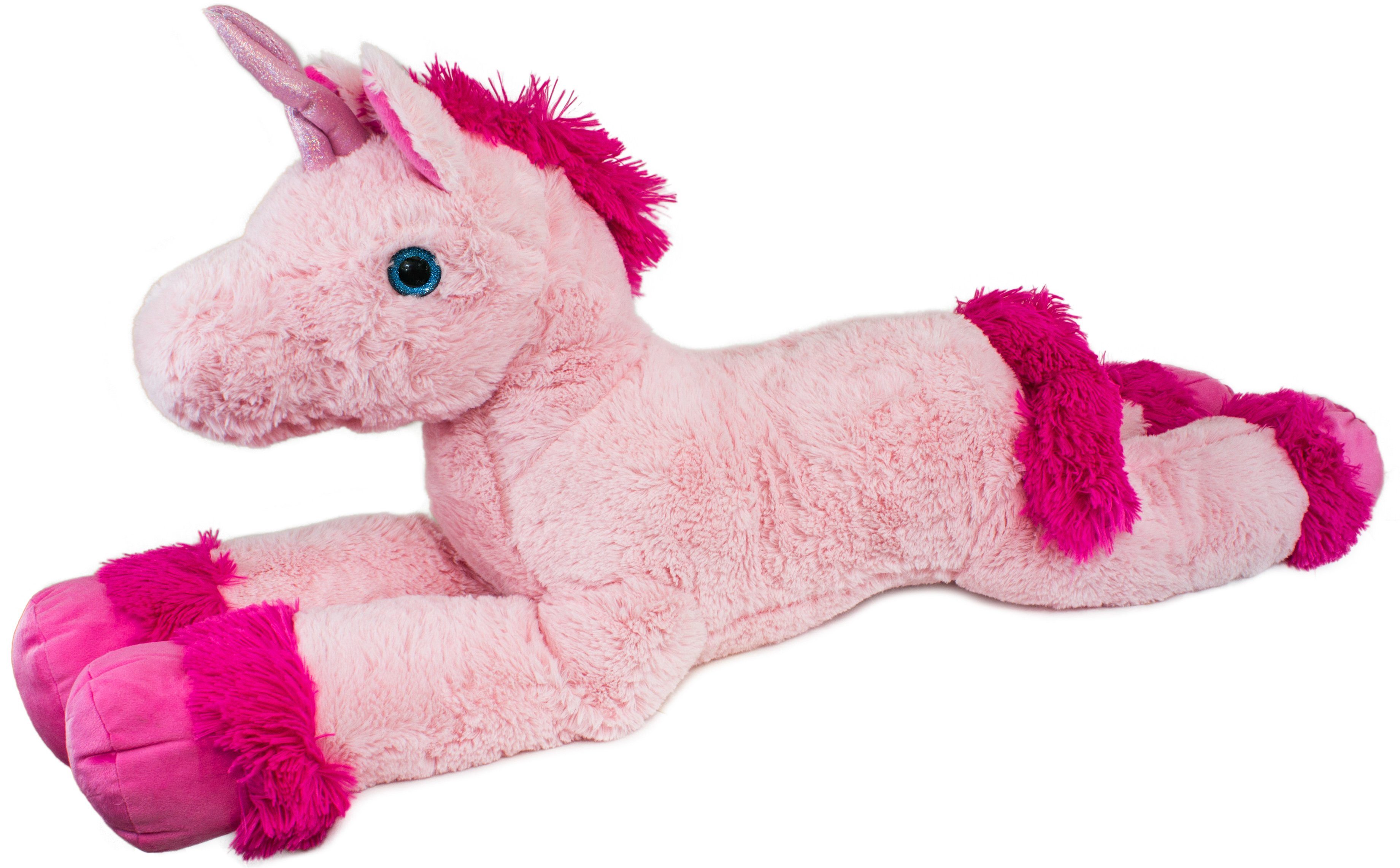 BRUBAKER Kuscheltier Plüsch Einhorn 110 cm lang (1-St., Rosa), Stofftier Plüschtier