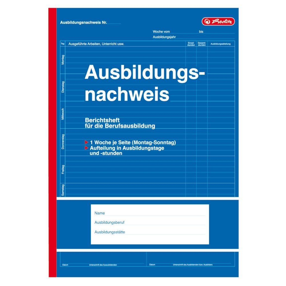 Herlitz Notizheft 5x Herlitz Ausbildungsnachweis / Berichtsheft / DIN A4 / 28 Blatt