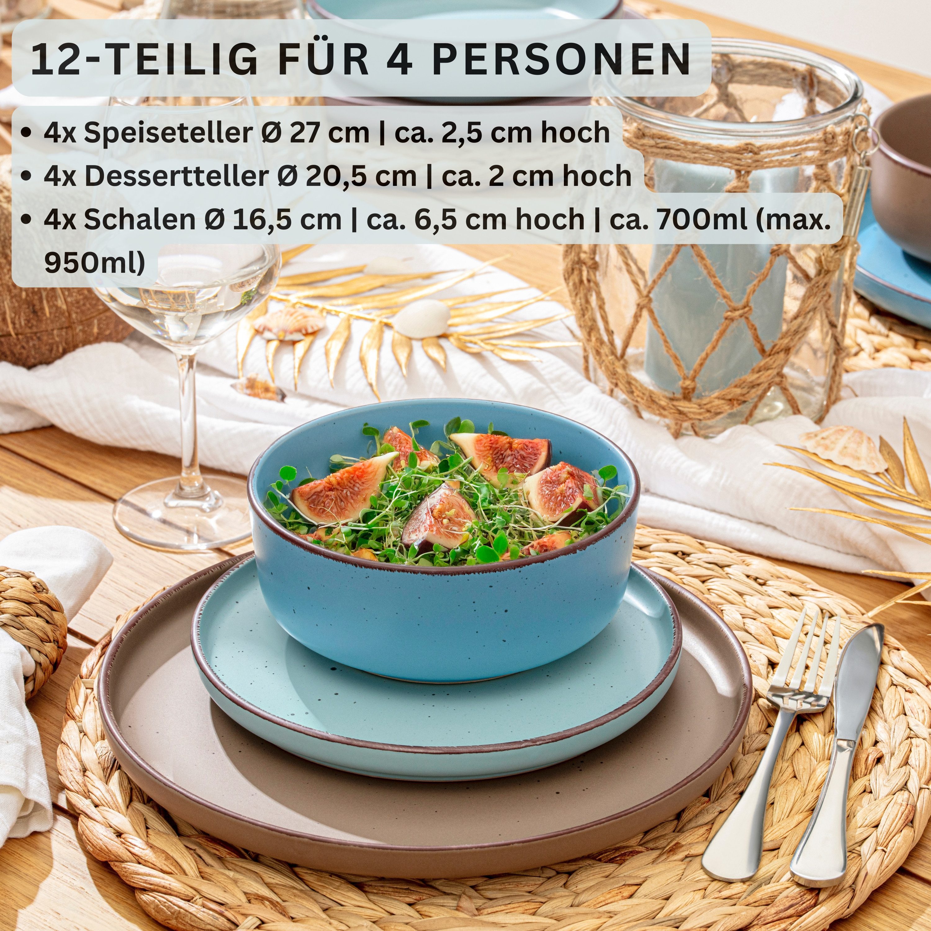 SÄNGER Geschirr-Set Bombay (12-tlg), 4 Personen, Steingut, Bombay Meeresboden, Handmade, Erweiterbar, VALUE COLLECTION