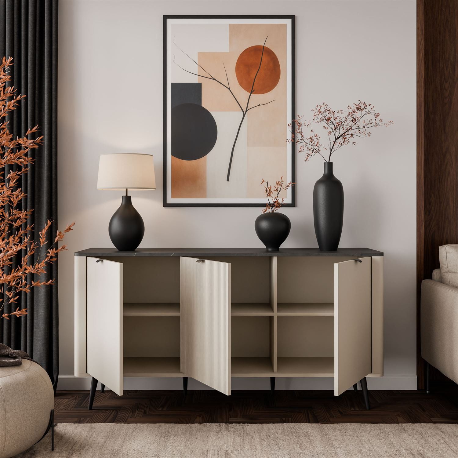 Lookway Kommode für das Schlafzimmer AUTUMN 3D mit geriffelter Front