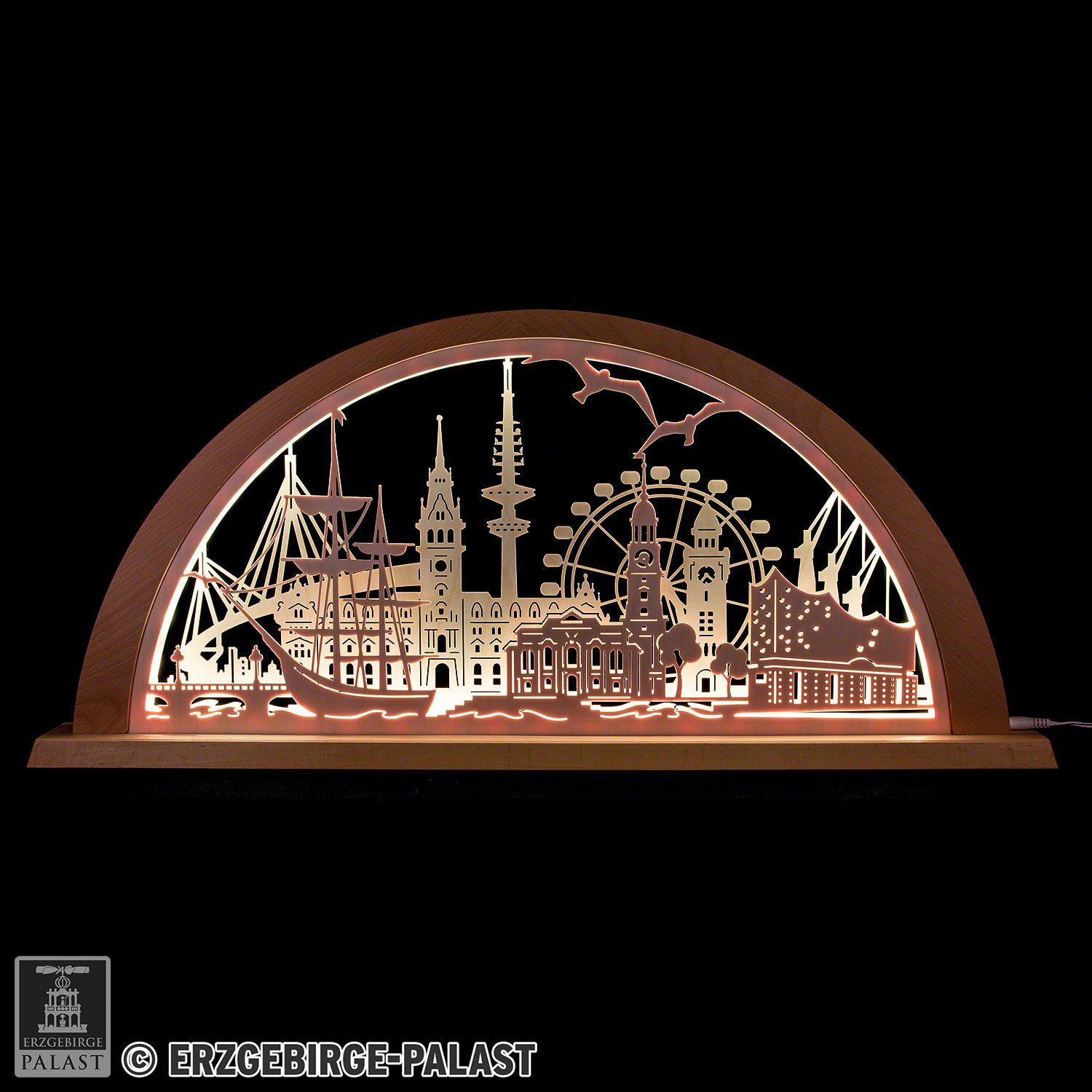 Erzgebirge-Palast Schwibbogen Stadtlicht Hamburg (69x32cm) von Schlick & Türk
