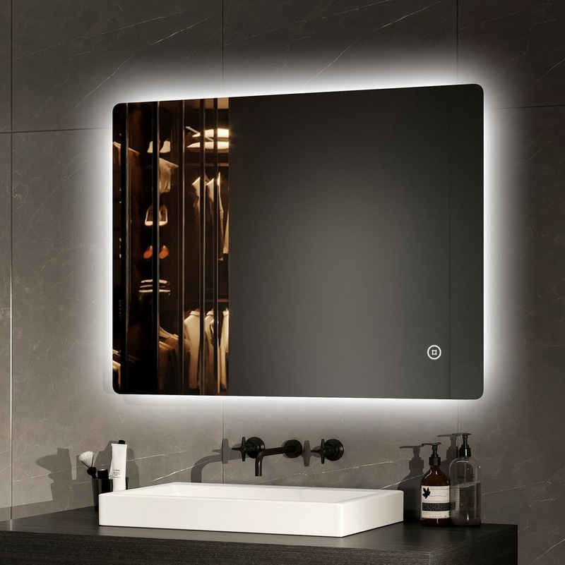 EMKE Badspiegel Badspiegel mit Beleuchtung Badezimmerspiegel Wandspiegel mit LED, mit Intelligenter Touchschalter, Kaltweißes Licht 6500K
