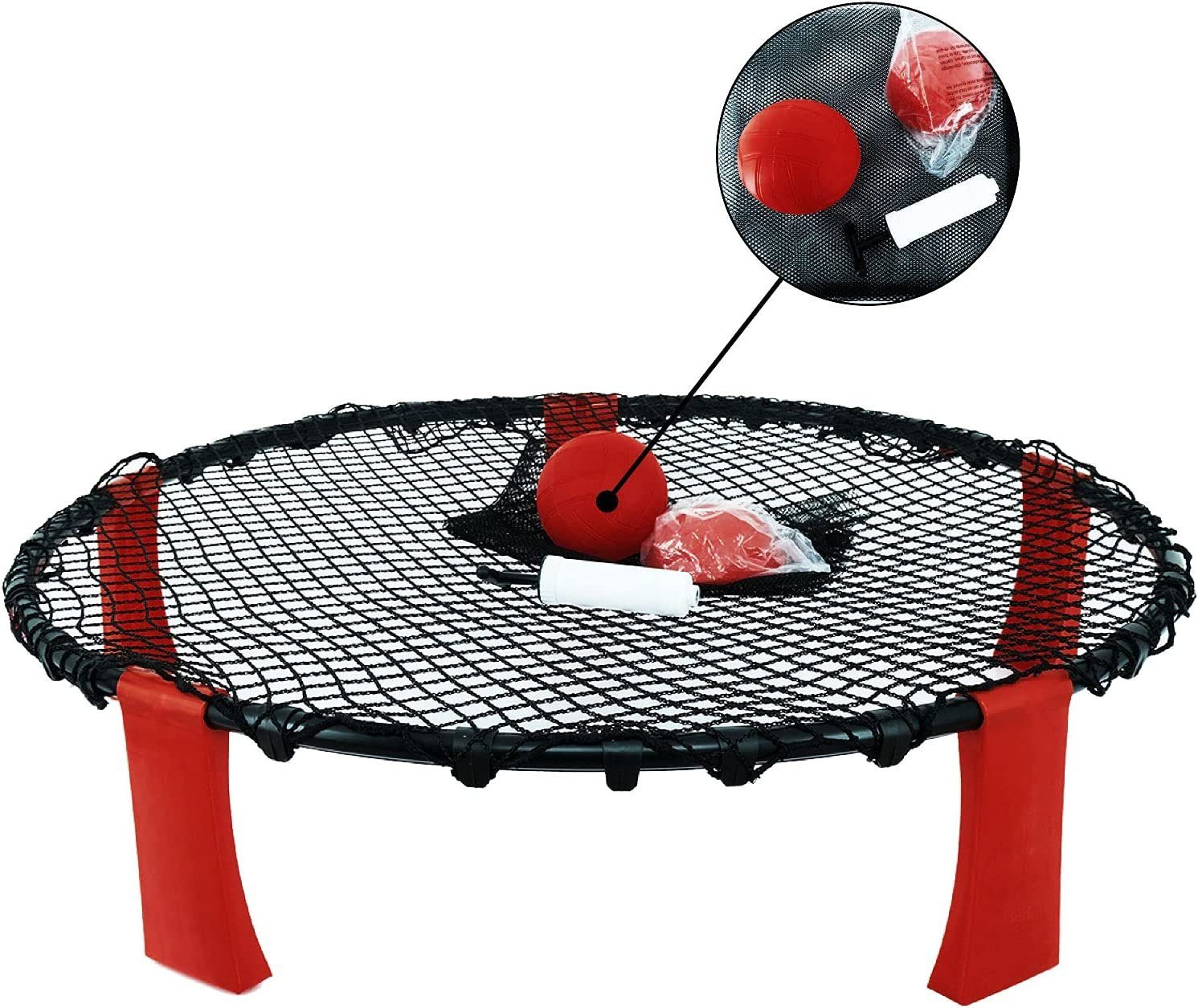 Carromco Spiel Roundnet, Spike Action Ball Spielset, Abschlagball, Spikeball, Trampolin-Tennis, Bounce Ball, mit 2 Bällen, Pumpe und Tasche