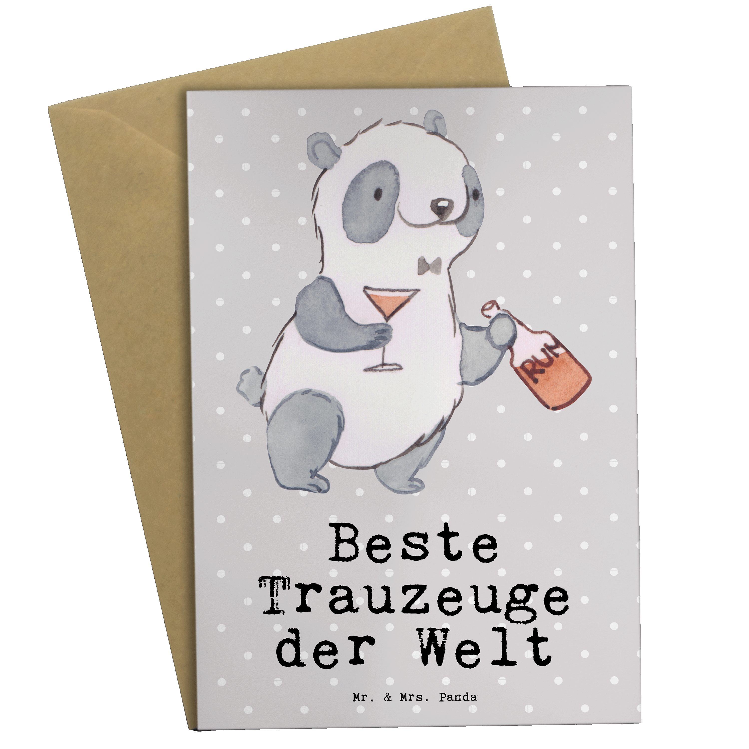 Mr. & Mrs. Panda Grußkarte Panda Bester Trauzeuge der Welt - Grau Pastell - Geschenk, Geschenkti