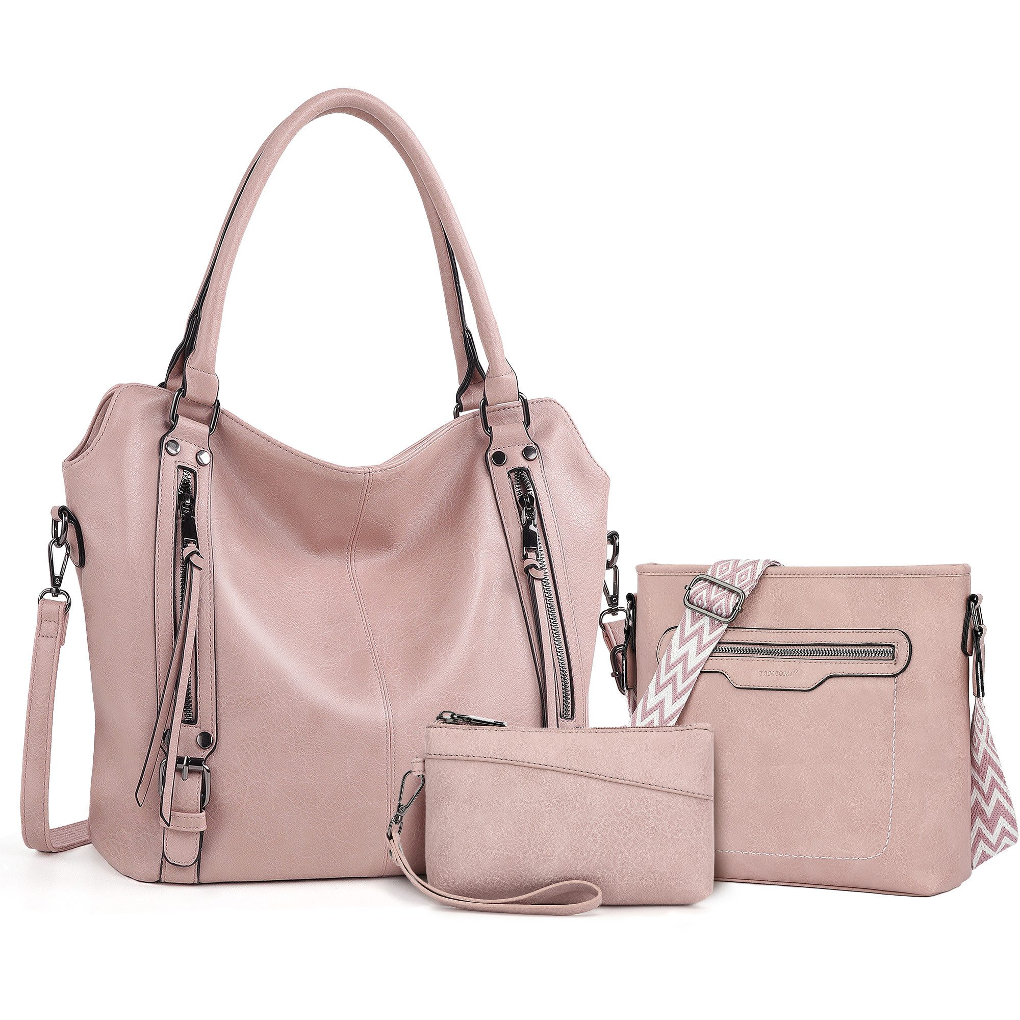 TAN.TOMI Handtasche 3-Tlg Shopper Schultertasche Geldbörse Damen Groß Umhängetasche, Für Freizeit Business Schule Büro usw in schlichter Optik