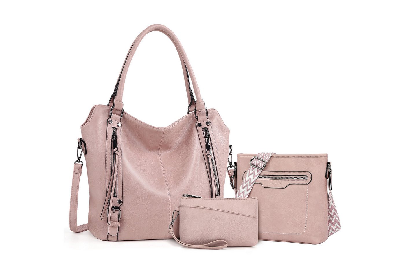 TAN.TOMI Handtasche 3-Tlg Shopper Schultertasche Geldbörse Damen Groß Umhängetasche, Für Freizeit Business Schule Büro usw in schlichter Optik