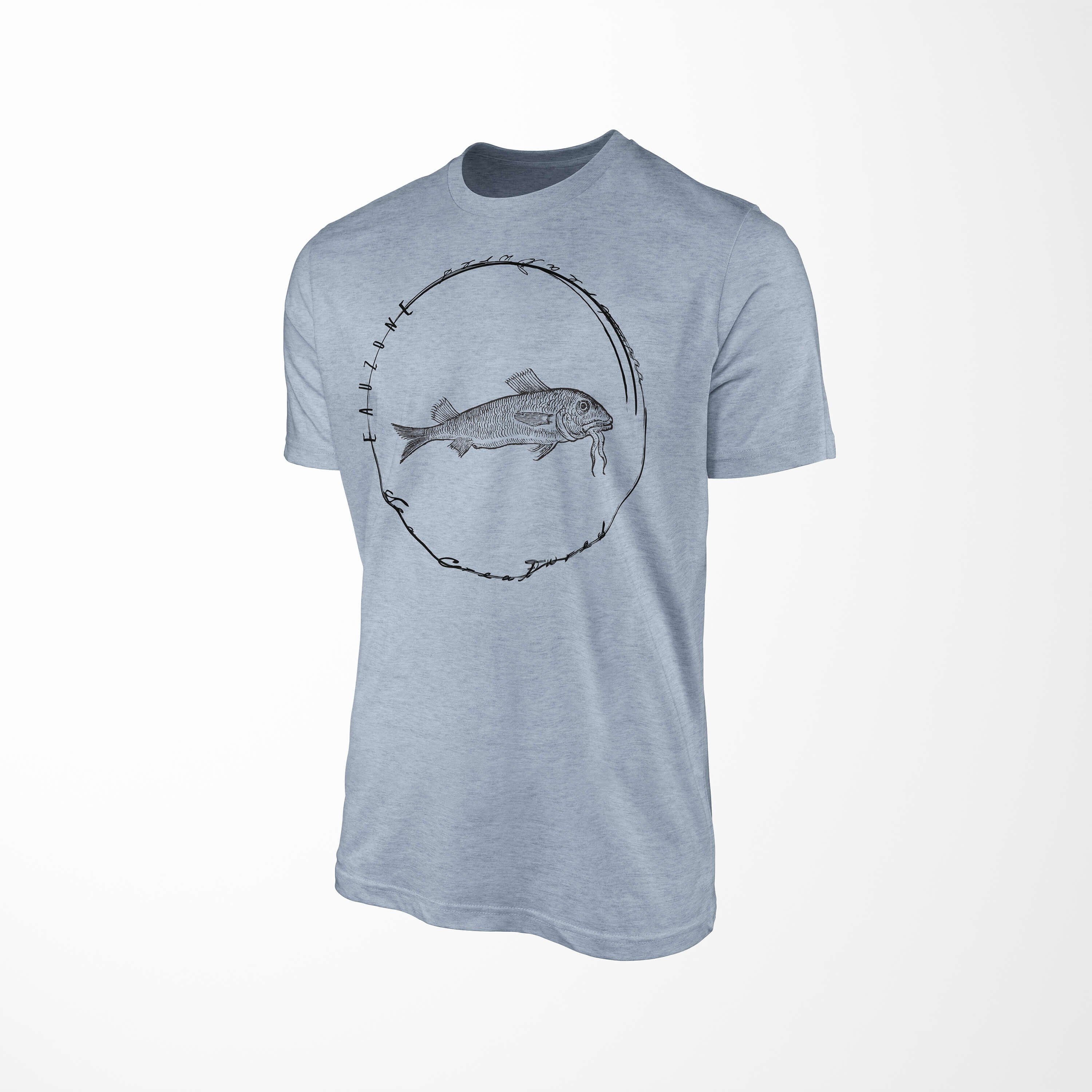 Art Sea T-Shirt Sinus Creatures, - / Serie: Stonewash Tiefsee sportlicher Struktur und Denim feine T-Shirt Sea Schnitt Fische 024