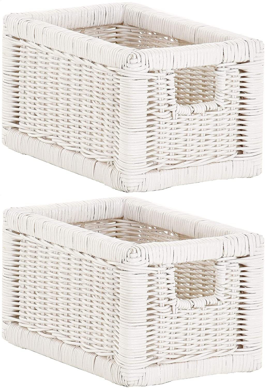 Regalkorb Set/2 Regalkorb Aufbewahrungskorb geflochten Rattan (Klein-Mehrfarbig)
