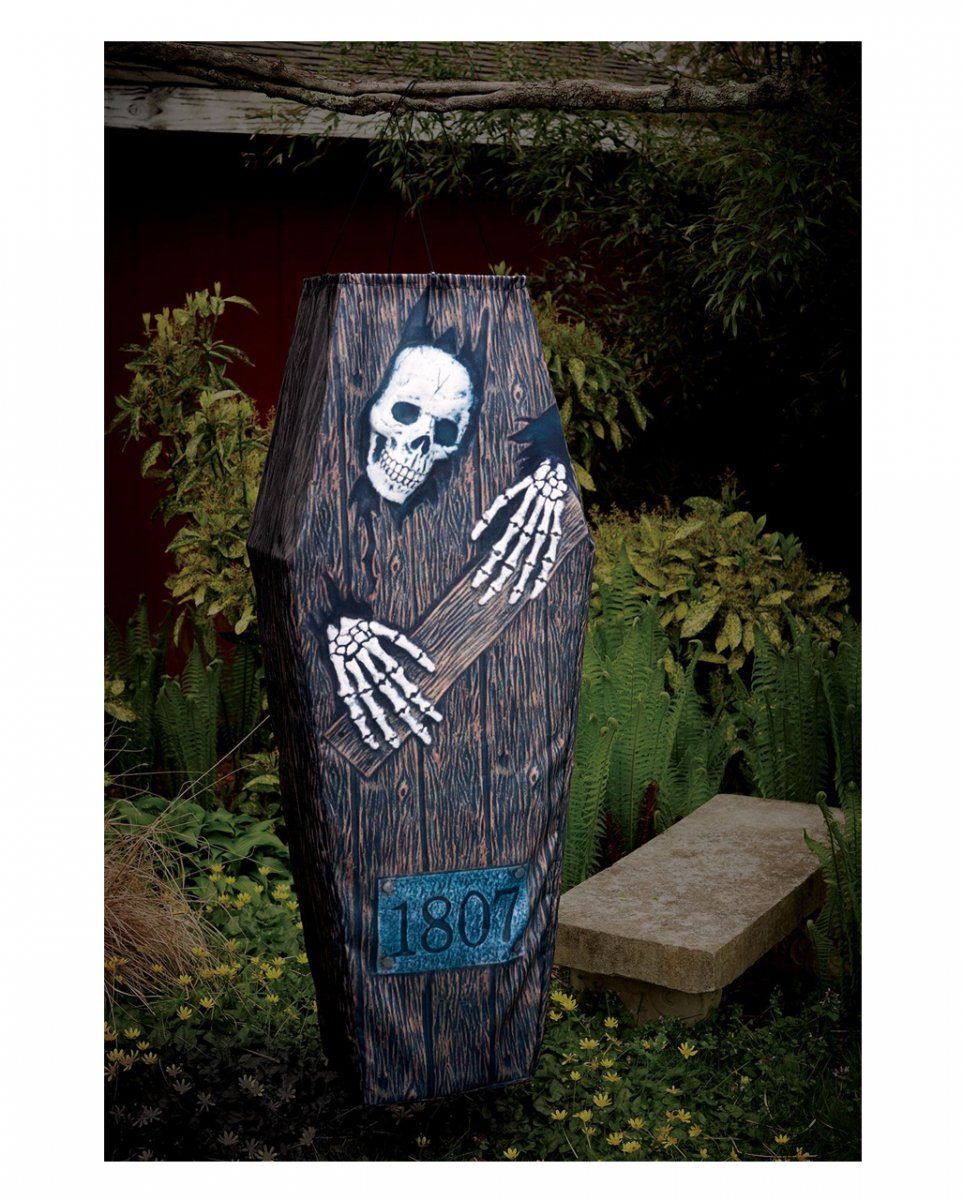 Horror-Shop Dekofigur Halloween Sarg zum mit Skelett Aufdruck Aufhängen