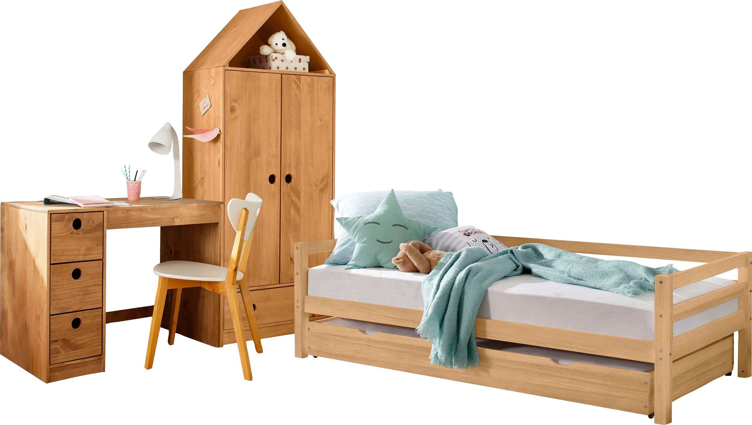 OTTO home Jugendzimmer-Set Alpi, (Spar-Set, 3-tlg), Daybed, Schreibtisch mit Stauraum und Kleiderschrank in Hausoptik